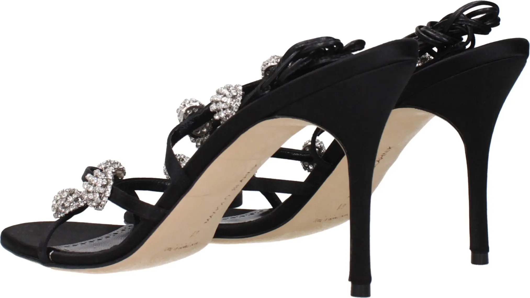 Босоножки Manolo Blahnik на шпильке из черного атласа