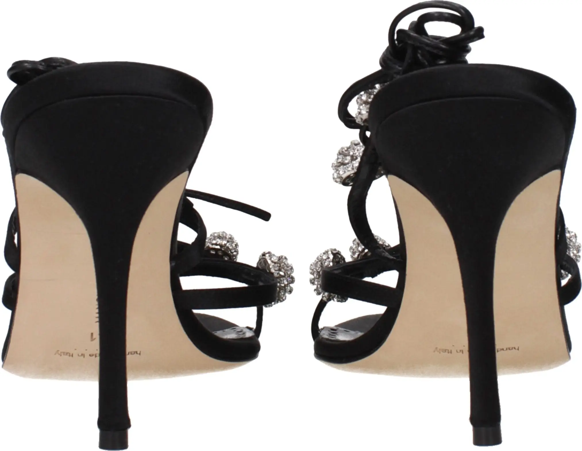 Босоножки Manolo Blahnik на шпильке из черного атласа