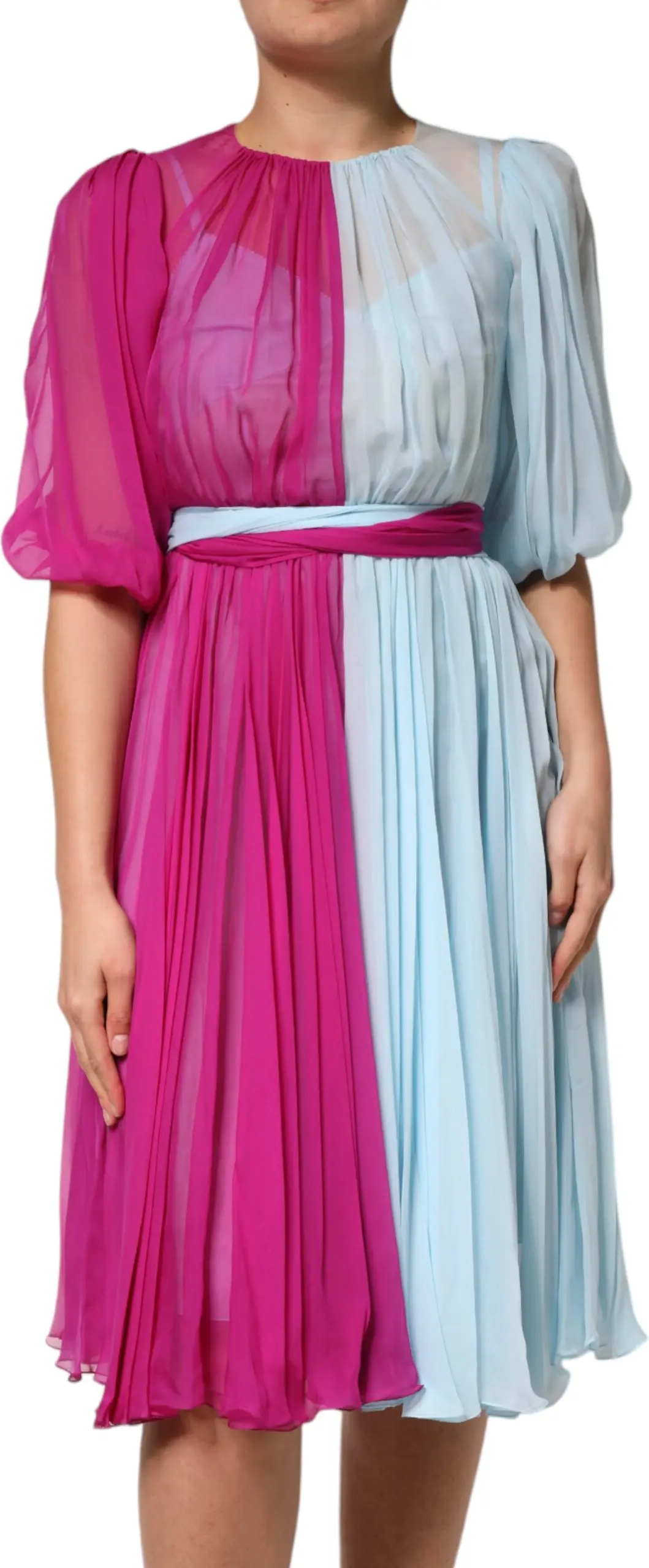 Dolce & Gabbana Fuchsia Ochre Ipak Matvey Midi Ko'ylagi