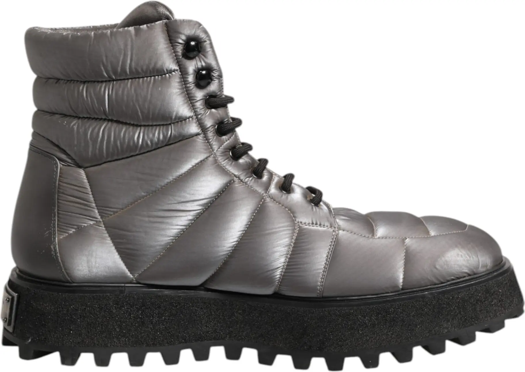 Silver Padded Mid Calf Lace Up Boots Shoes Dolce & Gabbana