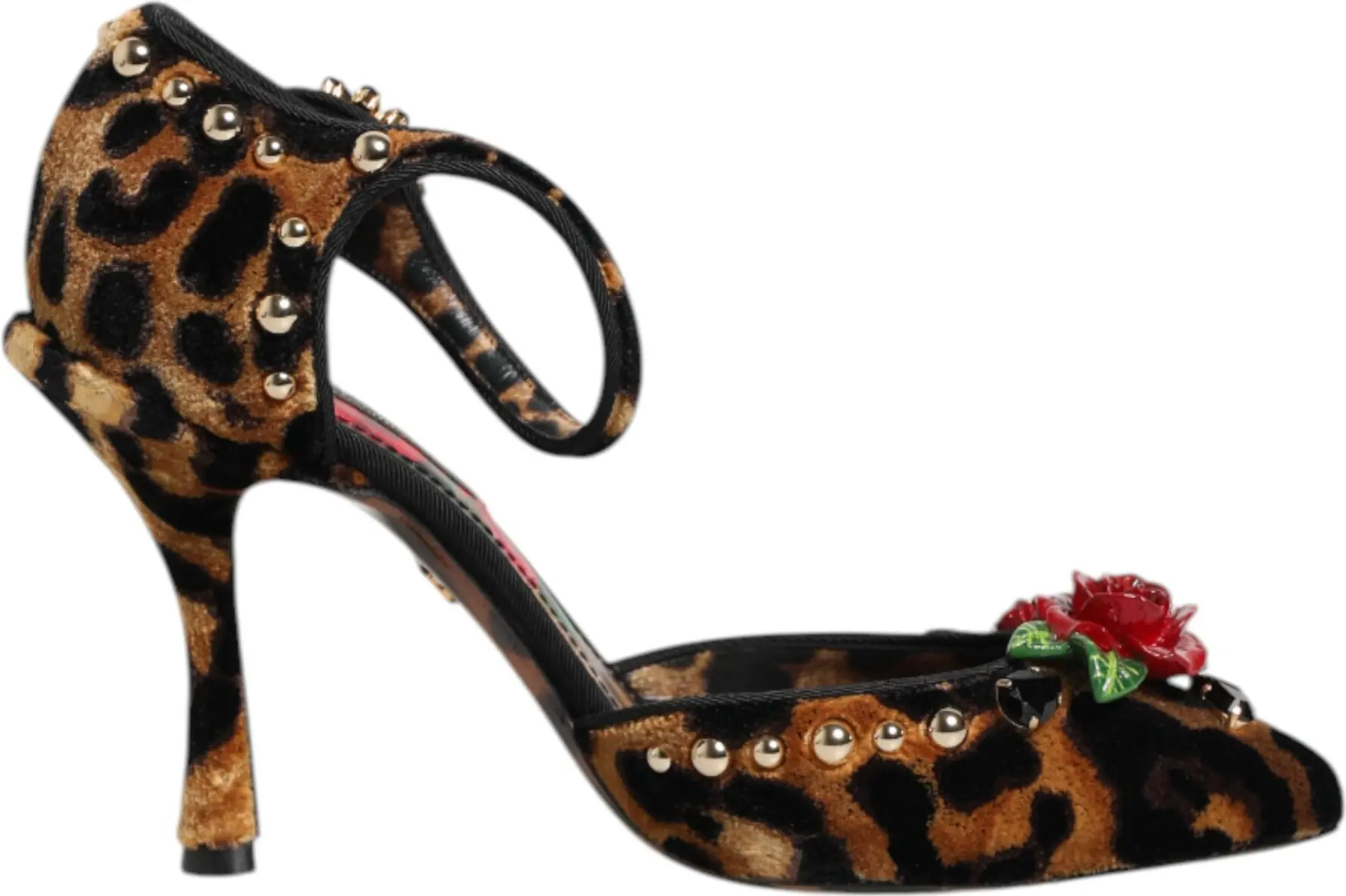 Brown Leopard Crystal Roses Pumps Shoes Dolce & Gabbana