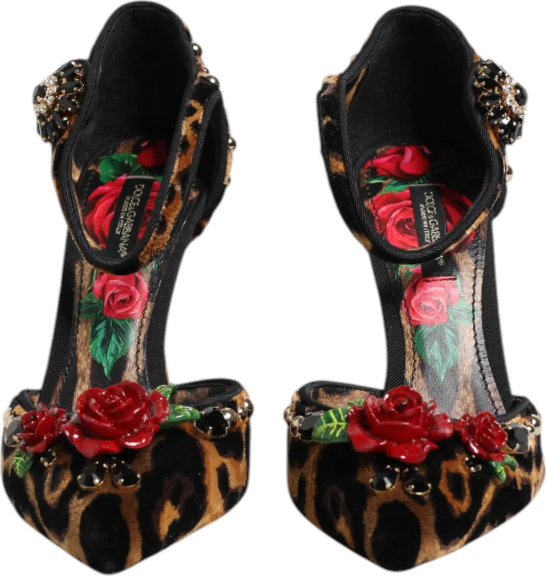 Jigarrang Leopard Kristall Gul Pompa Poshnalar Dolce & Gabbana