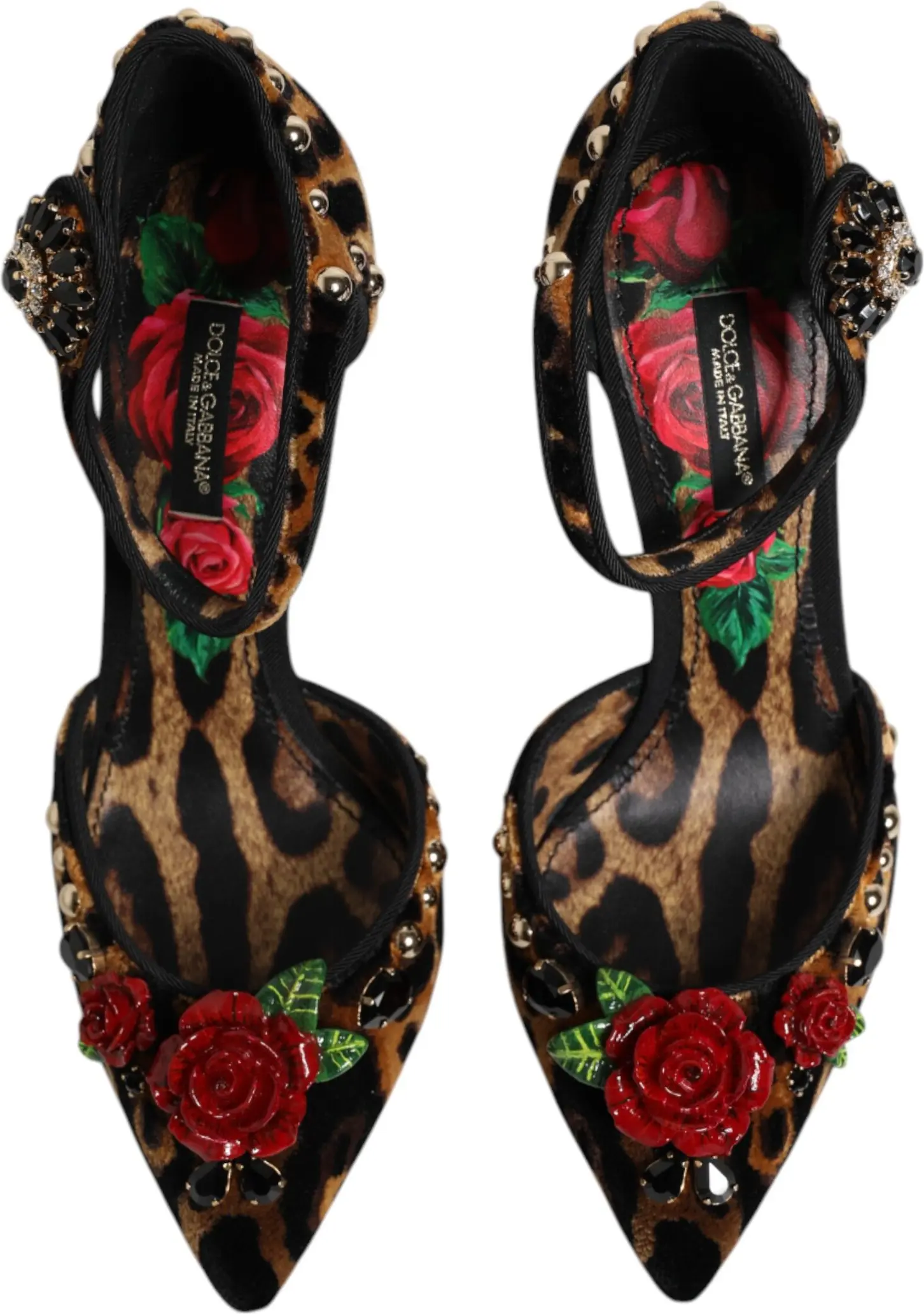 Brown Leopard Crystal Roses Pumps Shoes Dolce & Gabbana