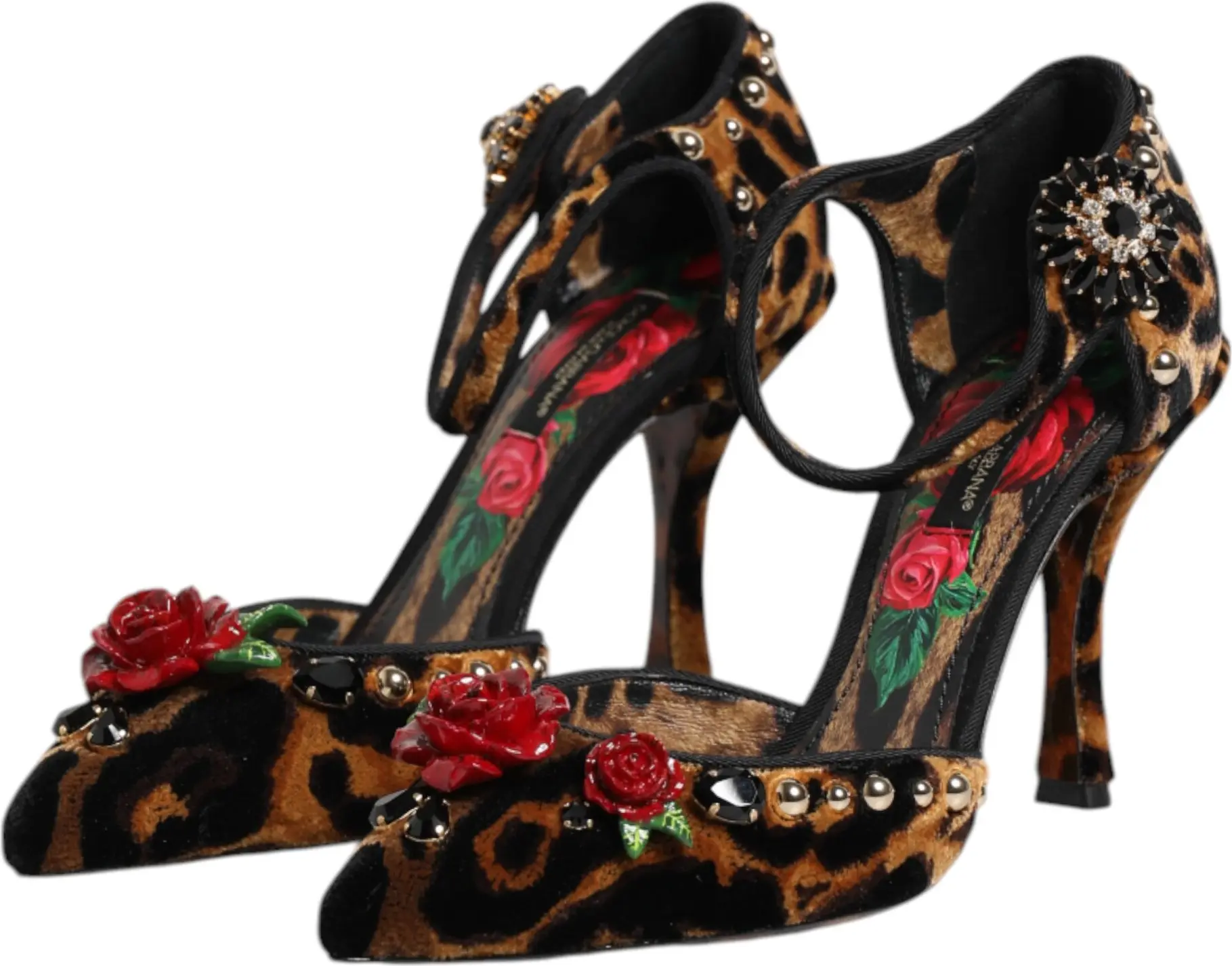 Brown Leopard Crystal Roses Pumps Shoes Dolce & Gabbana