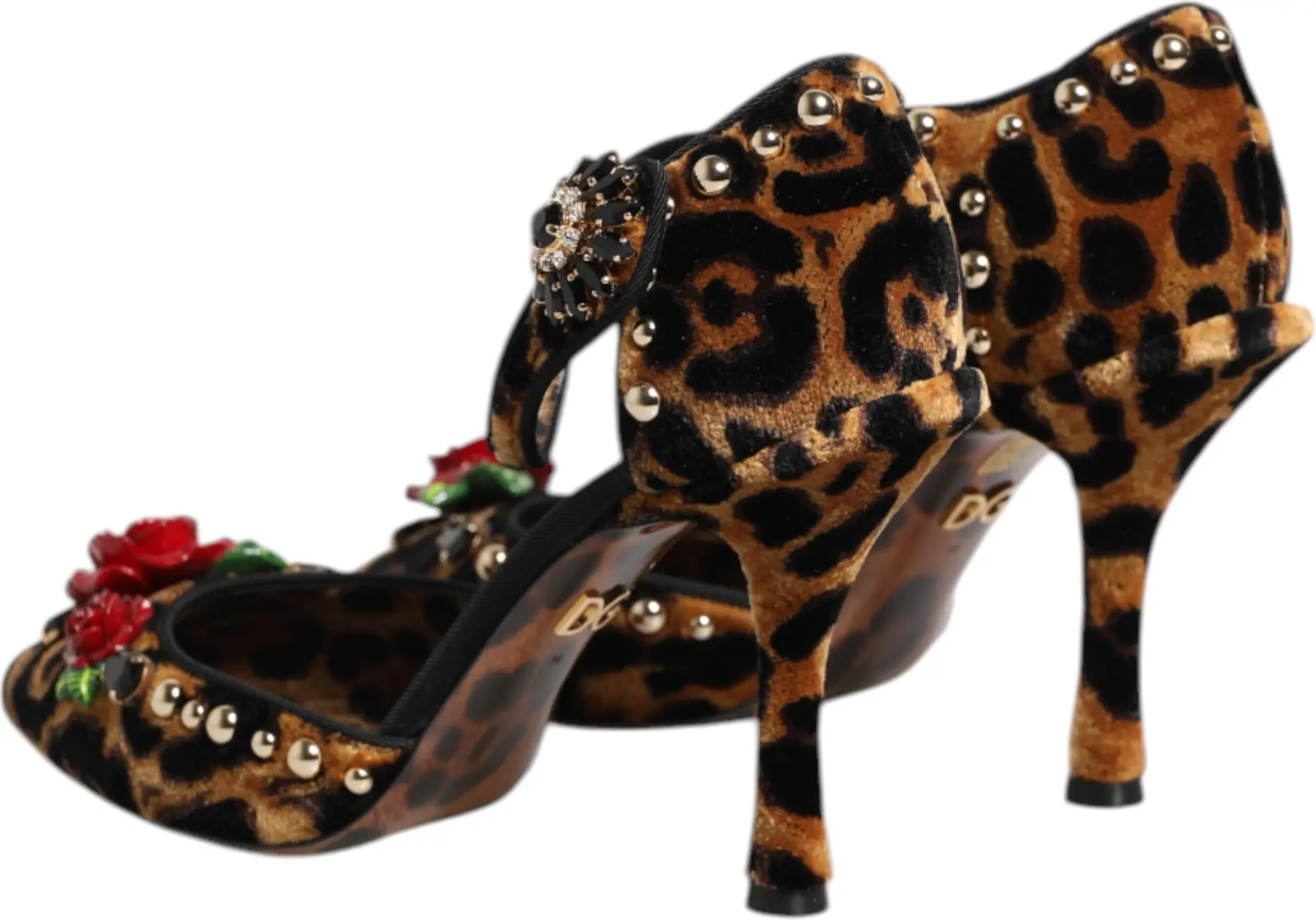 Brown Leopard Crystal Roses Pumps Shoes Dolce & Gabbana