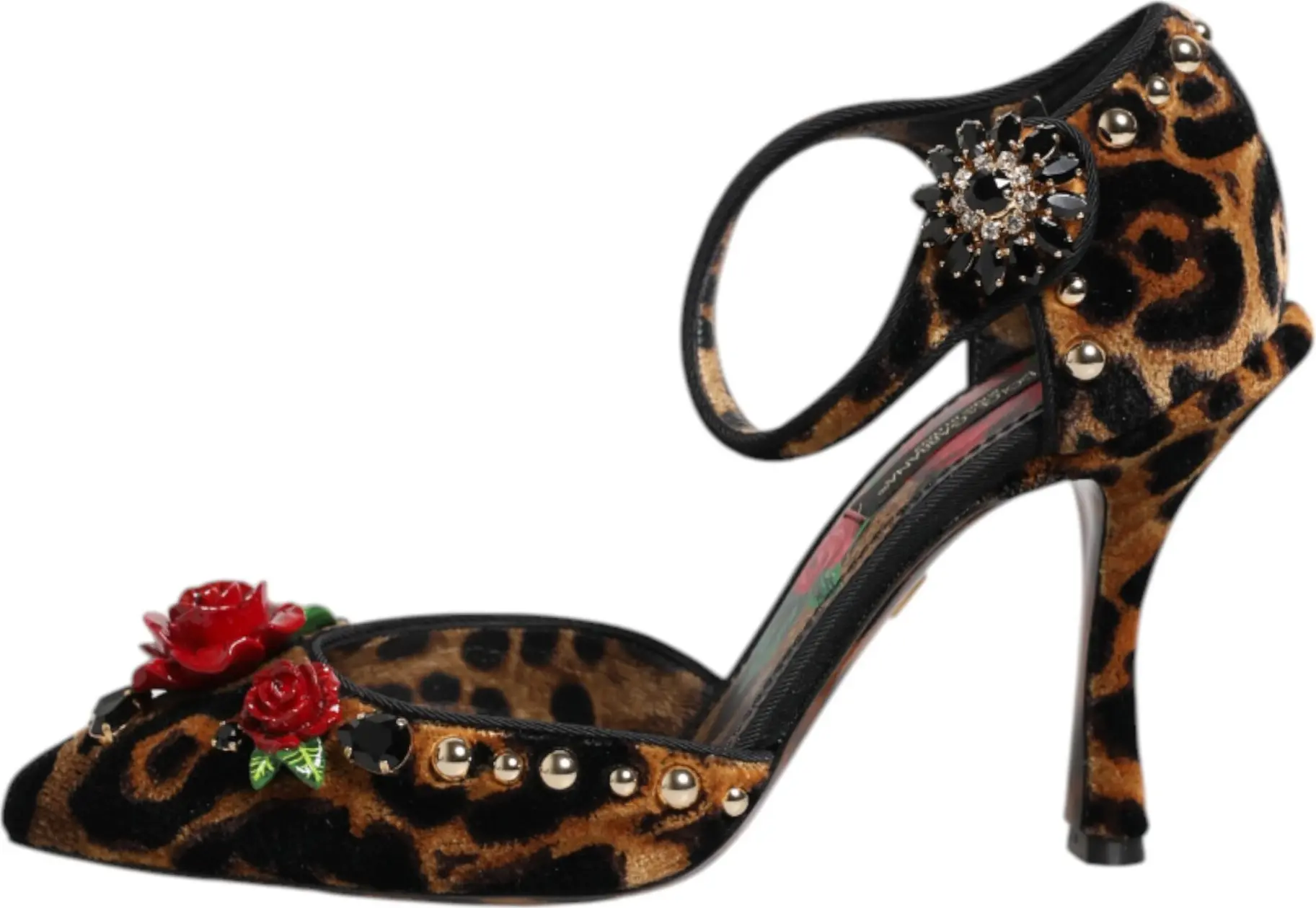 Brown Leopard Crystal Roses Pumps Shoes Dolce & Gabbana
