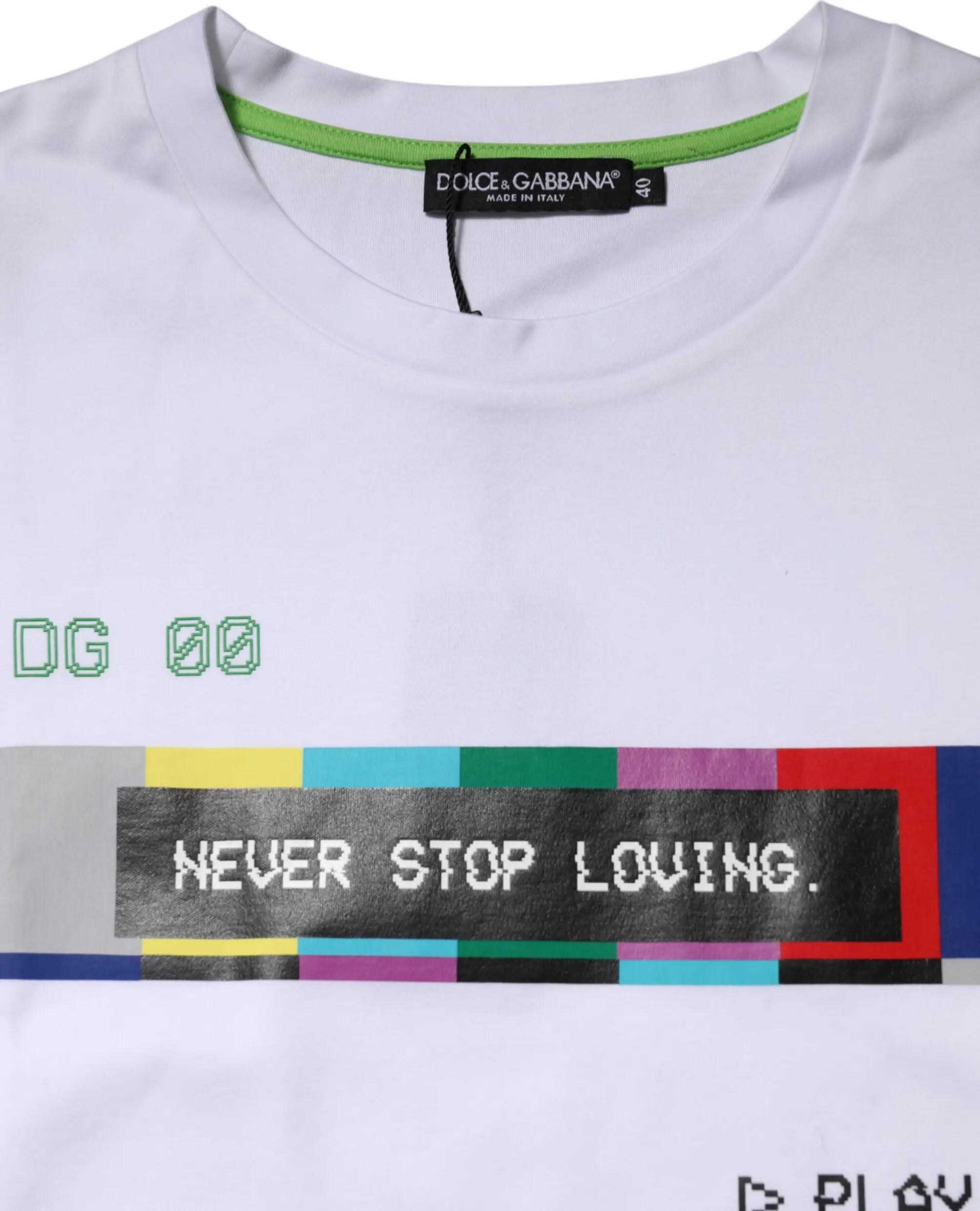 Dolce & Gabbana oq paxta futbolka, bosma qisma yengli