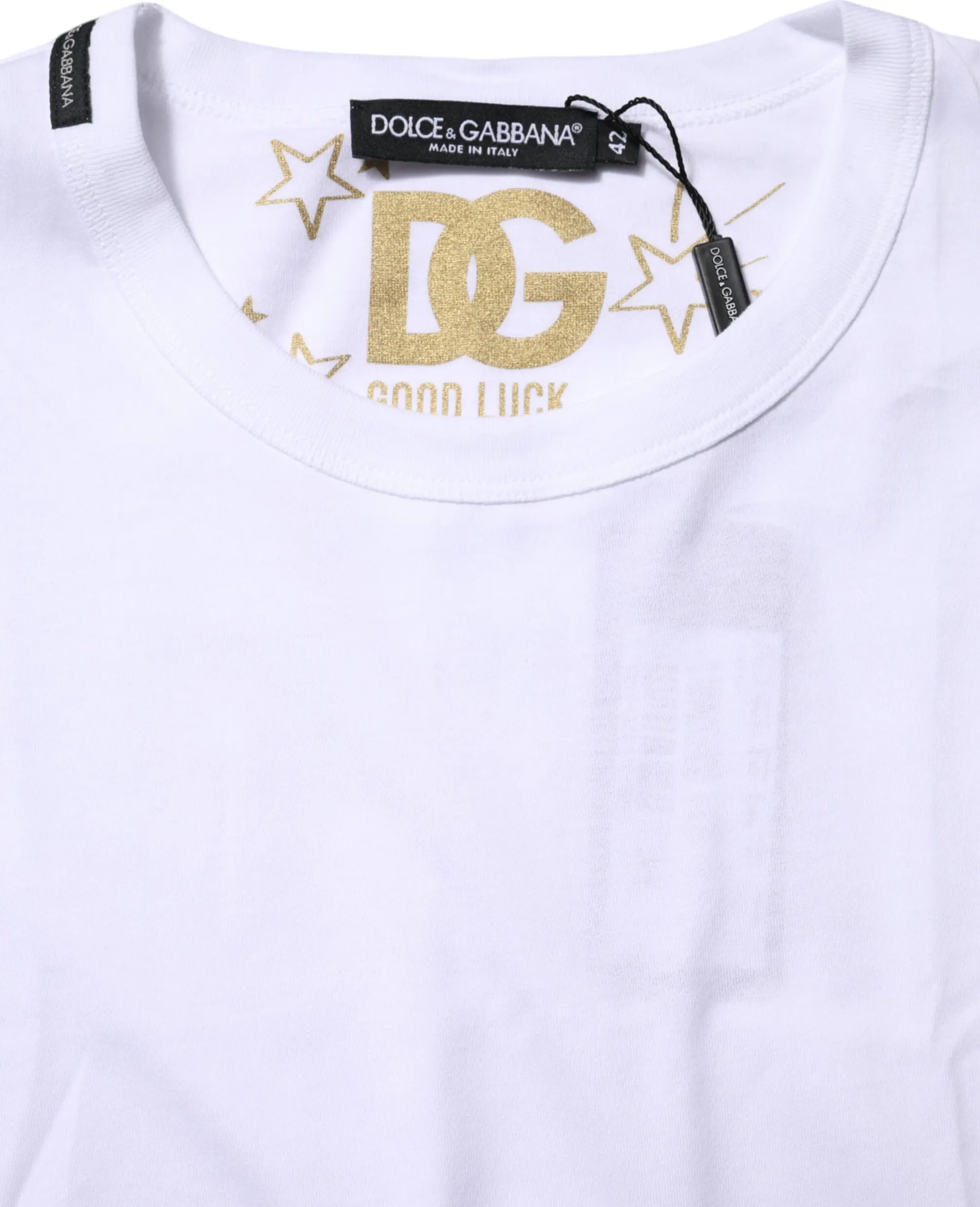White Cotton Goodluck 2022 Crew Neck T-shirt Dolce & Gabbana