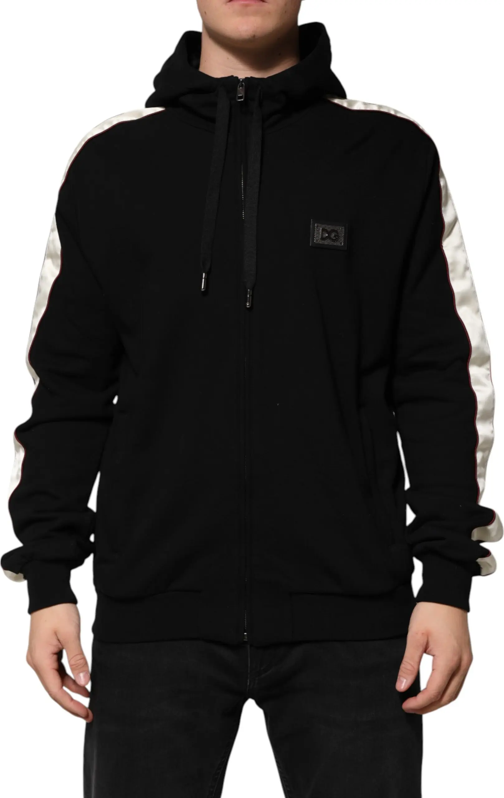 Dolce & Gabbana Black Cotton Plaque Track Cardigan Sweater