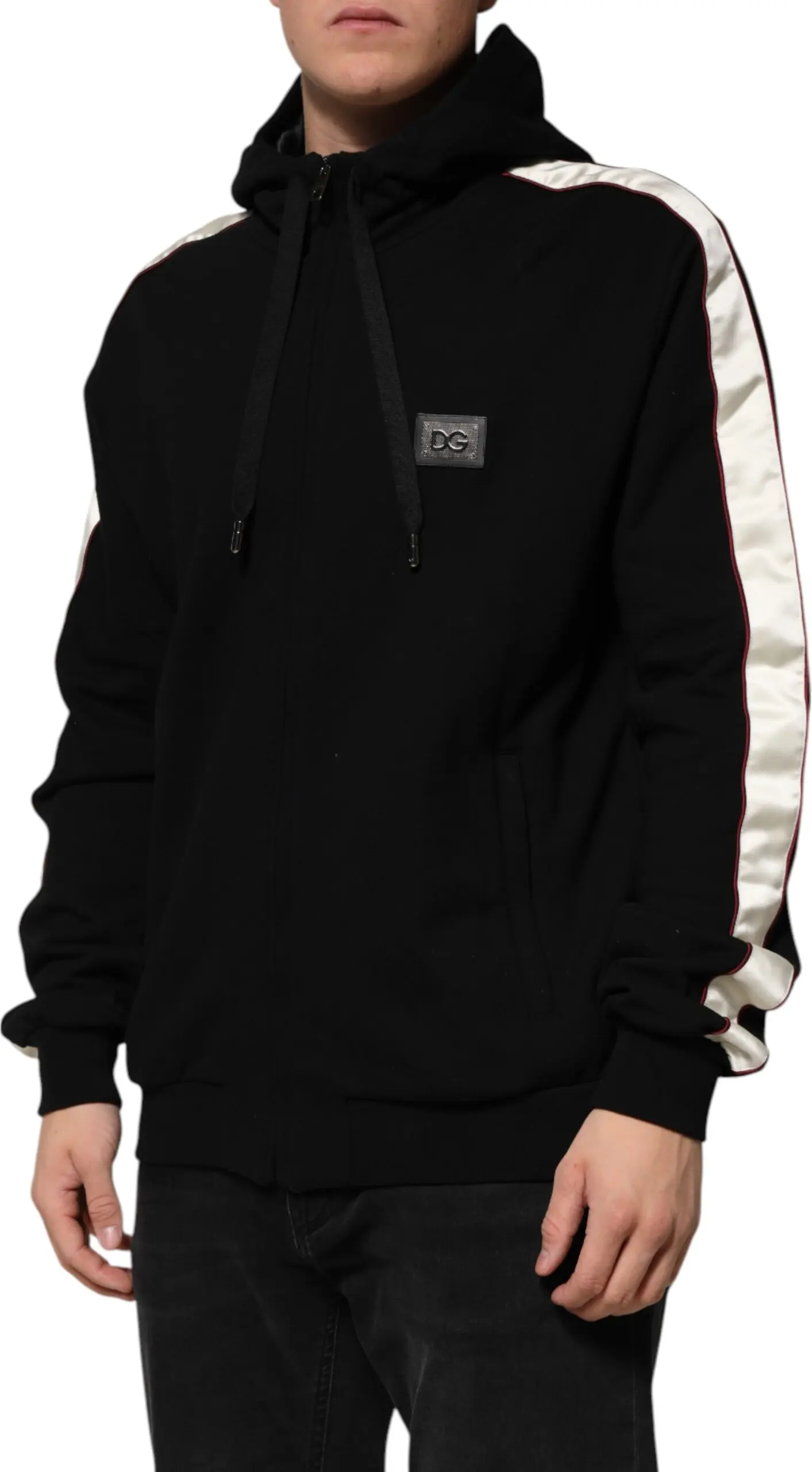 Dolce & Gabbana Black Cotton Plaque Track Cardigan Sweater