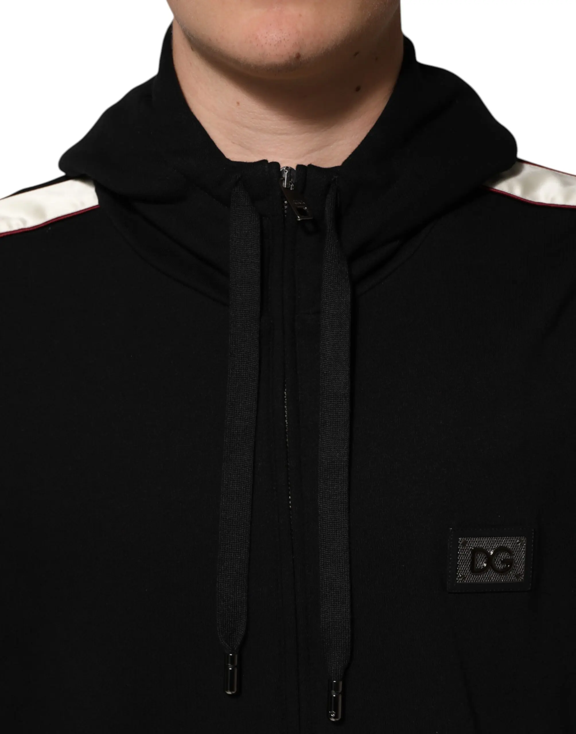 Dolce & Gabbana Black Cotton Plaque Track Cardigan Sweater