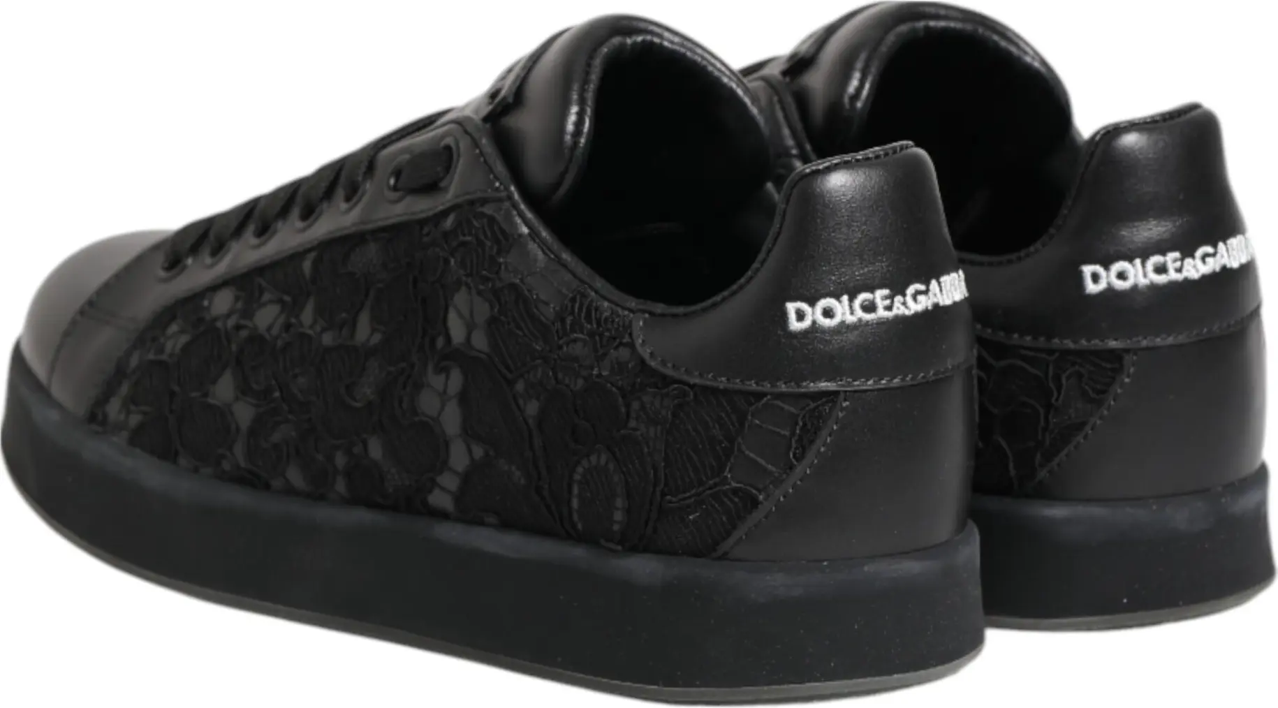 Черные низкие кроссовки Dolce & Gabbana с цветочным кружевом