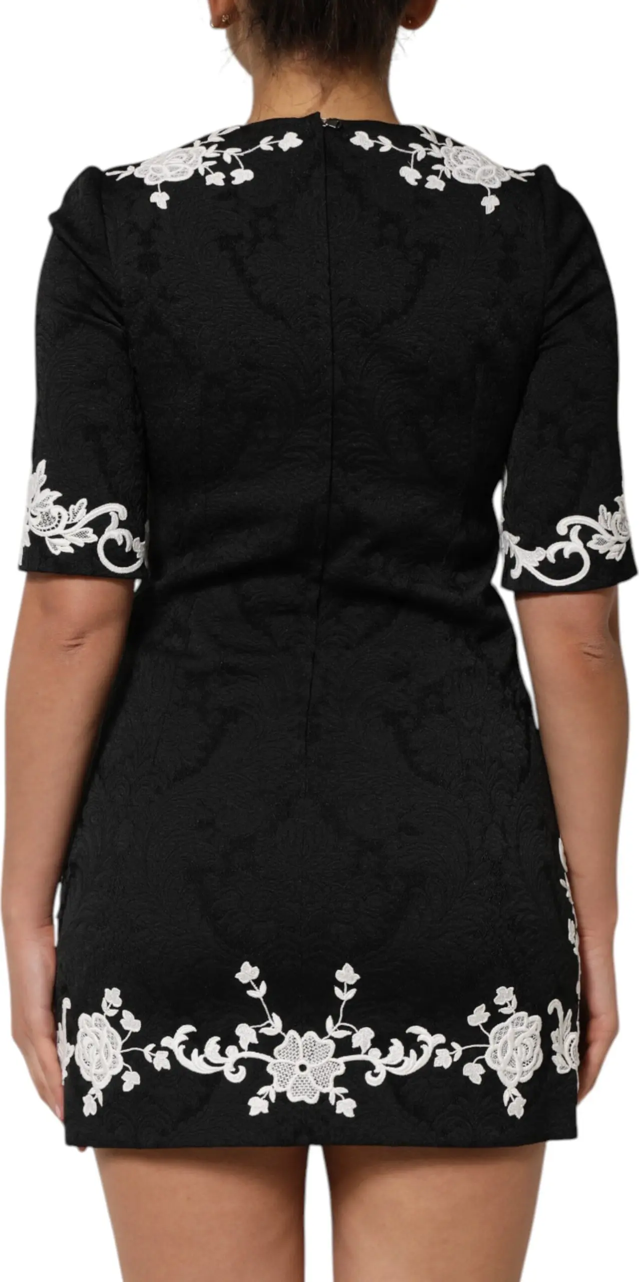 Ko'ylak Dolce & Gabbana Qora Dantel Zarg'aldoqli Qisqa Yengli A-chiziqli Ko'ylak