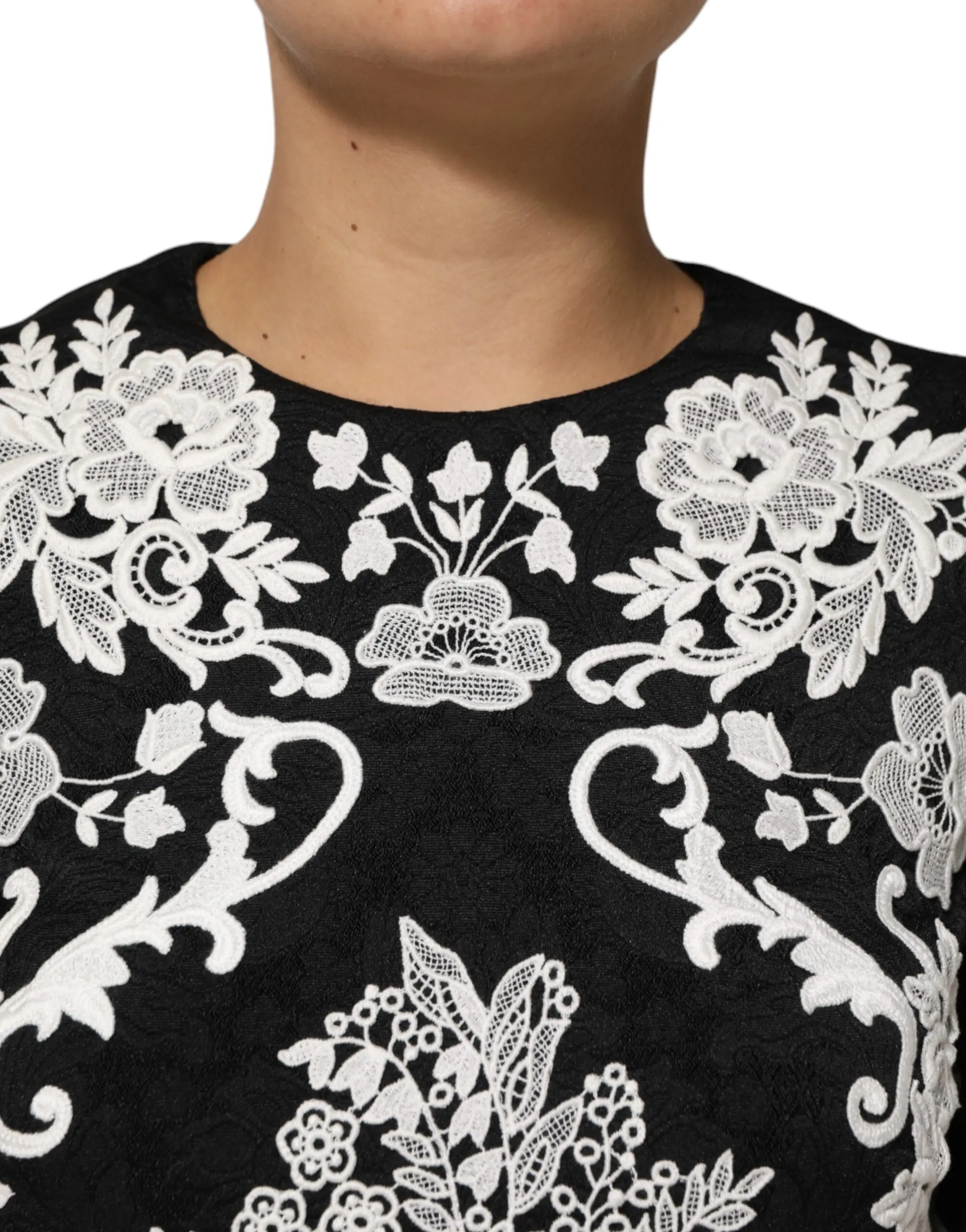 Ko'ylak Dolce & Gabbana Qora Dantel Zarg'aldoqli Qisqa Yengli A-chiziqli Ko'ylak