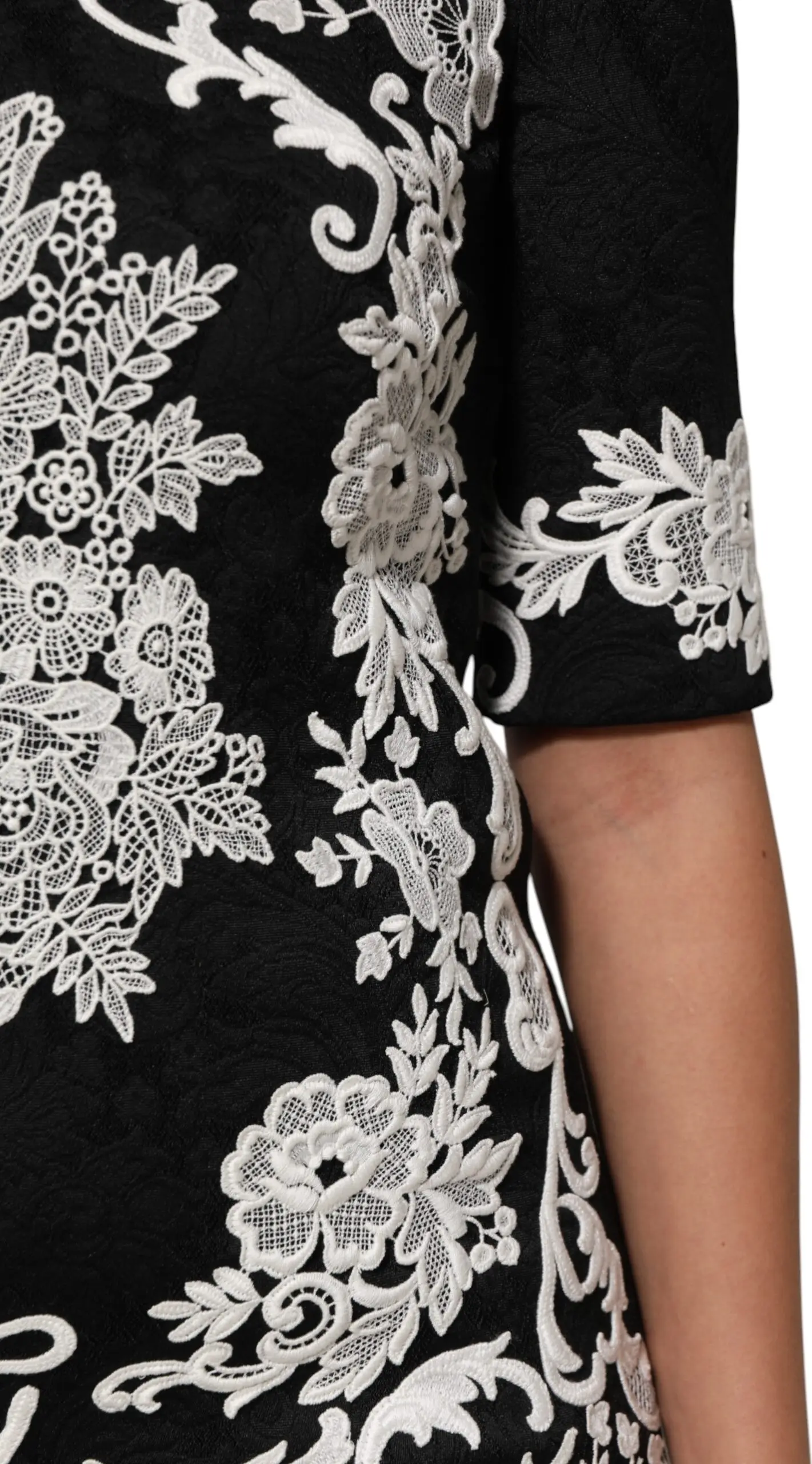 Ko'ylak Dolce & Gabbana Qora Dantel Zarg'aldoqli Qisqa Yengli A-chiziqli Ko'ylak