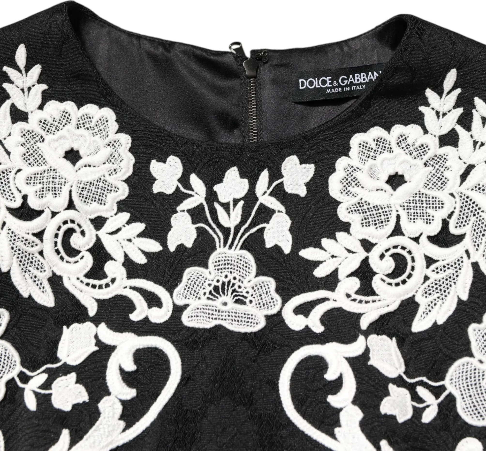 Ko'ylak Dolce & Gabbana Qora Dantel Zarg'aldoqli Qisqa Yengli A-chiziqli Ko'ylak