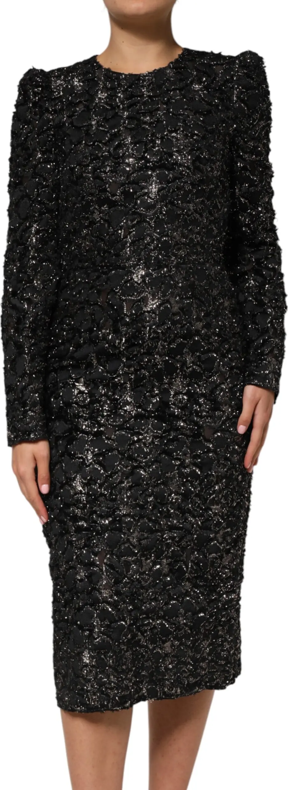 Dress Dolce & Gabbana Black Sequin Bouclé Tweed Sheath