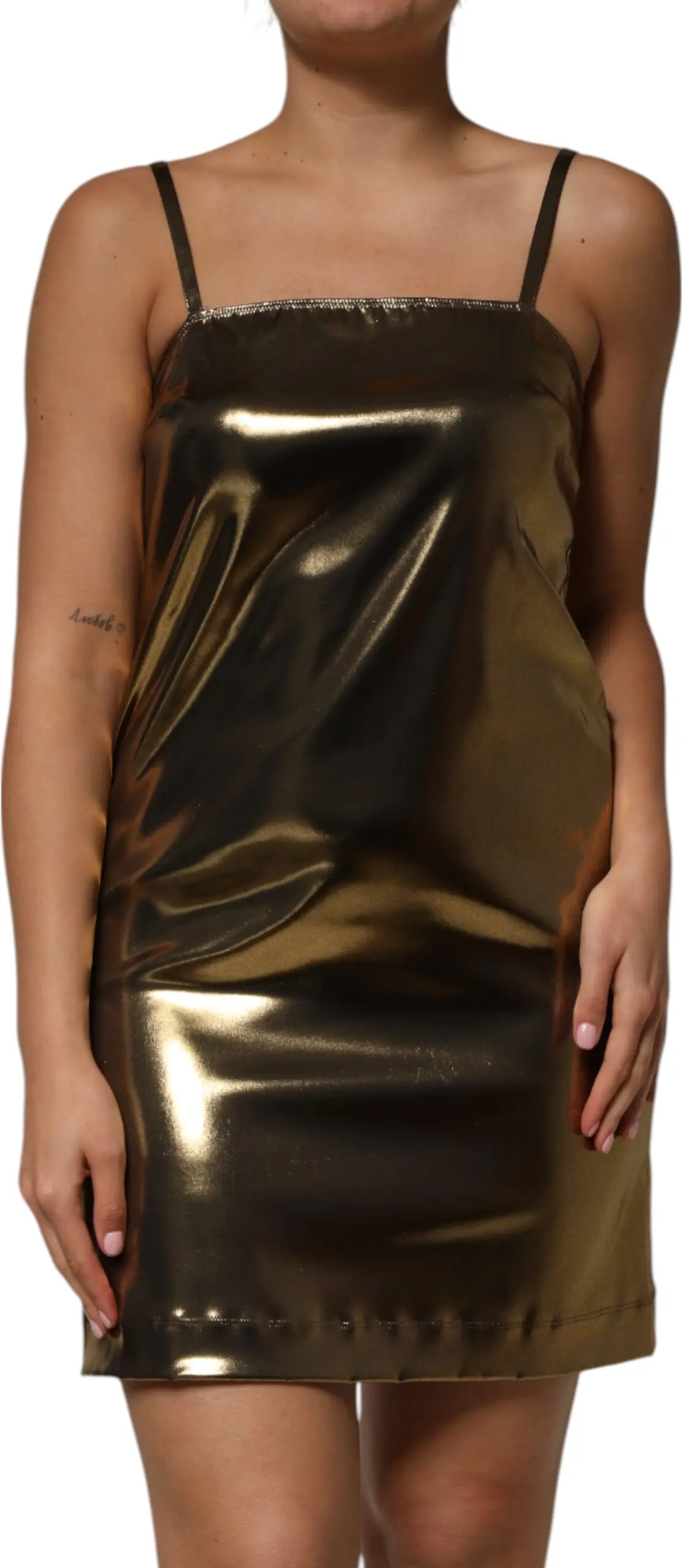 Metallic Gold Sleeveless A-line Mini Dress Dolce & Gabbana
