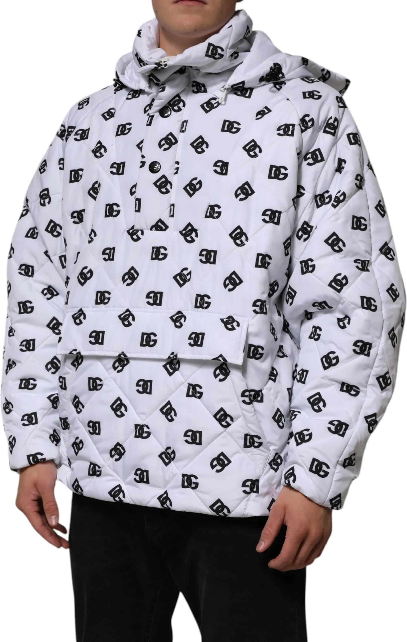 White DG Monogram Hooded Quilted Jacket Dolce & Gabbana
