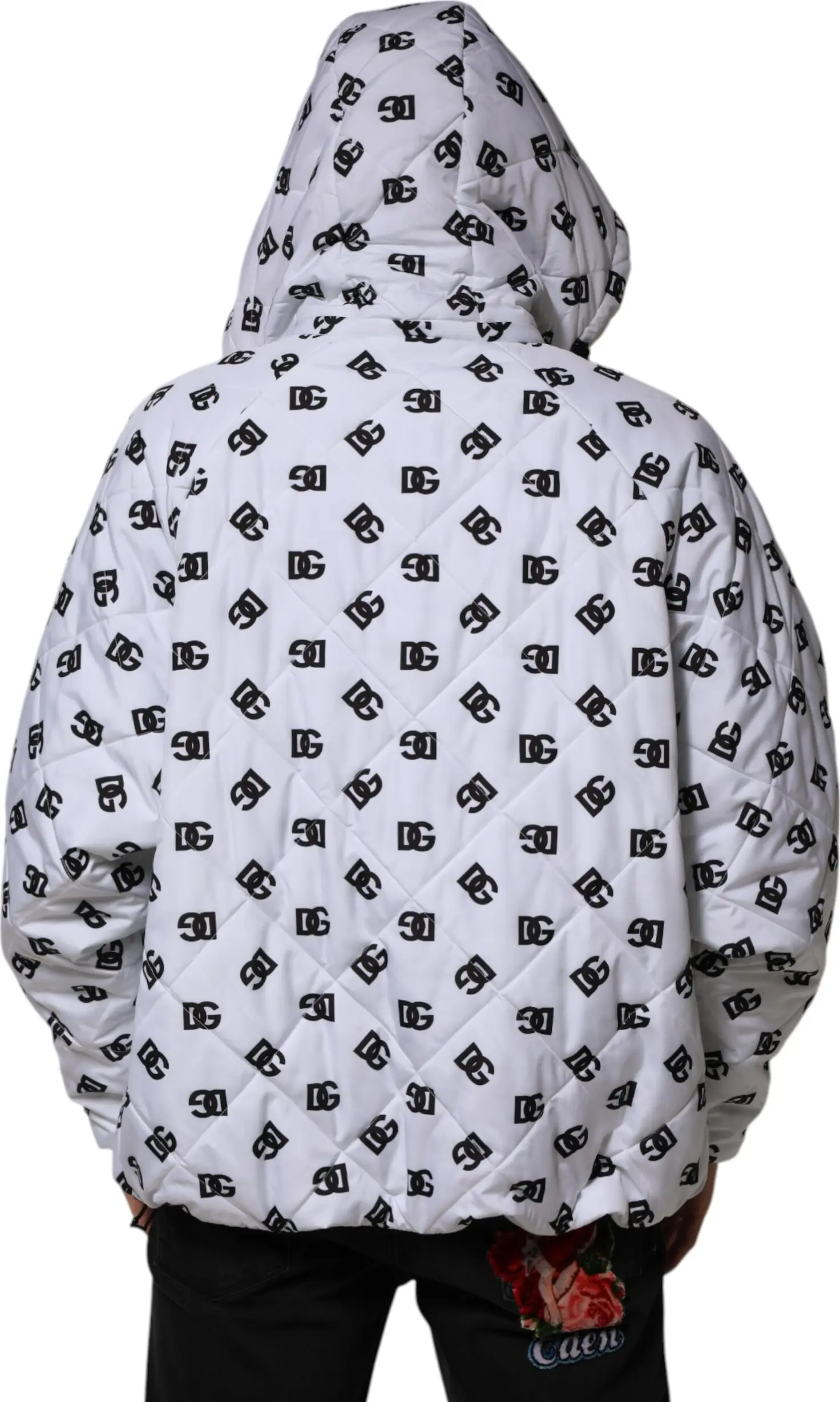 White DG Monogram Hooded Quilted Jacket Dolce & Gabbana