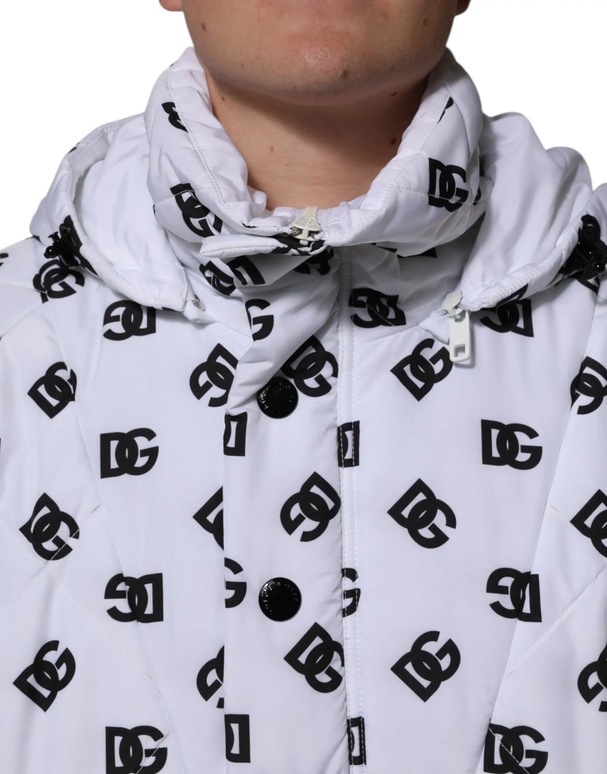 White DG Monogram Hooded Quilted Jacket Dolce & Gabbana