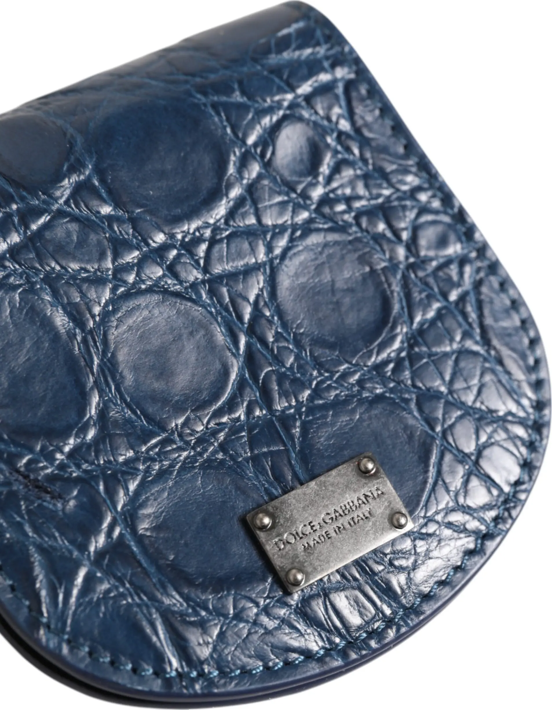 Pocket Wallet Dolce & Gabbana Blue Exotic Skin Coin Condom Case Holder