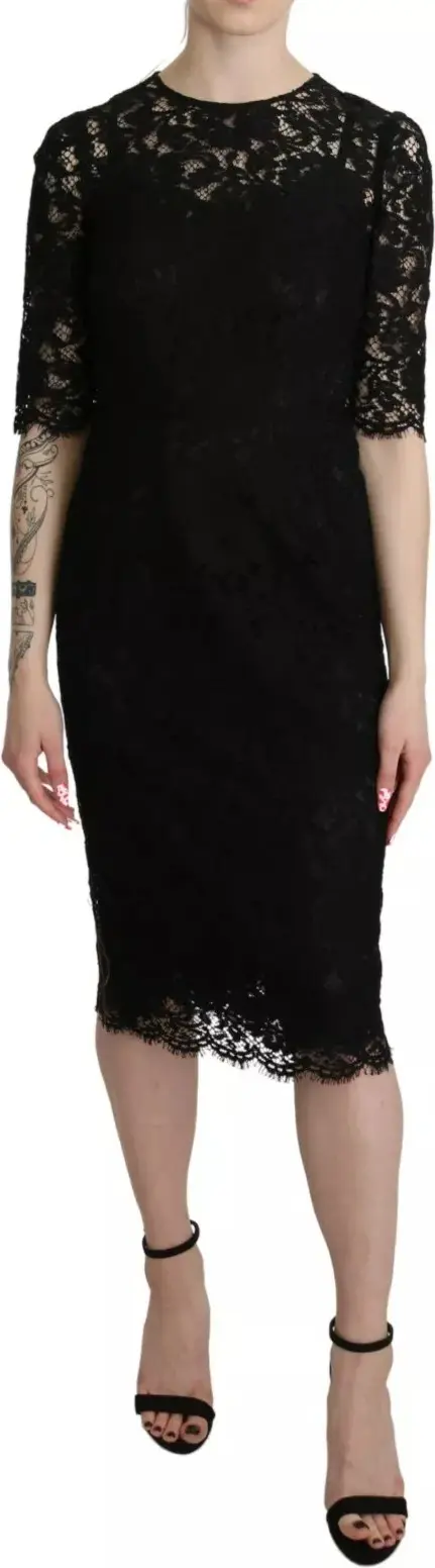 Dolce & Gabbana Qora Gull Gulli Dantel Datli Kiyim Ko'ylak