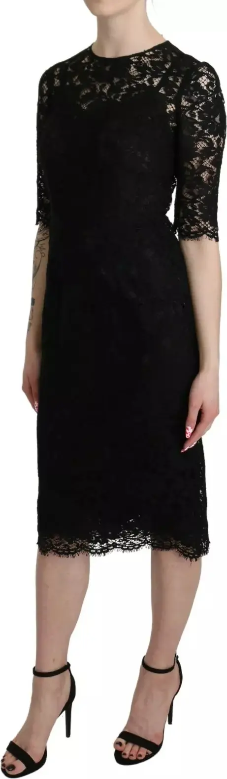 Dolce & Gabbana Qora Gull Gulli Dantel Datli Kiyim Ko'ylak