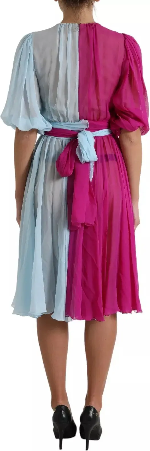 Light Blue Silk Two Tone Midi Dress