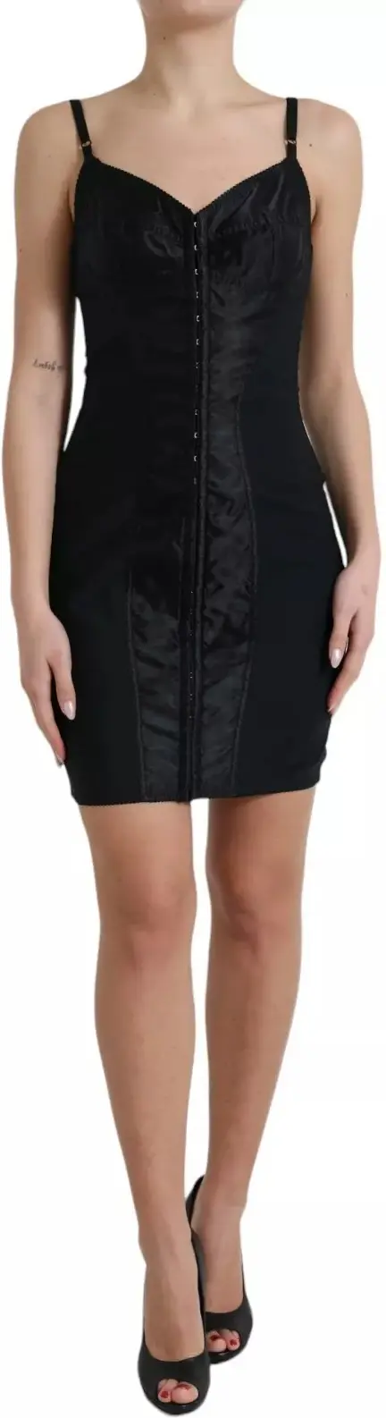 Dolce & Gabbana Black Nylon VINTAGE Korset Bustier Mini Ko'ylak