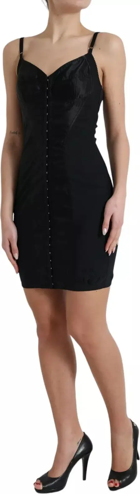 Dolce & Gabbana Black Nylon VINTAGE Korset Bustier Mini Ko'ylak