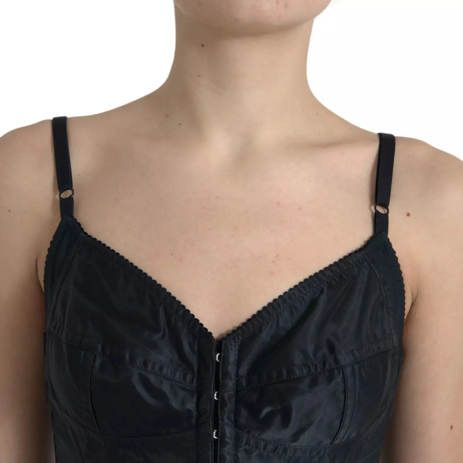 Black Nylon VINTAGE Corset Bustier Mini Dress