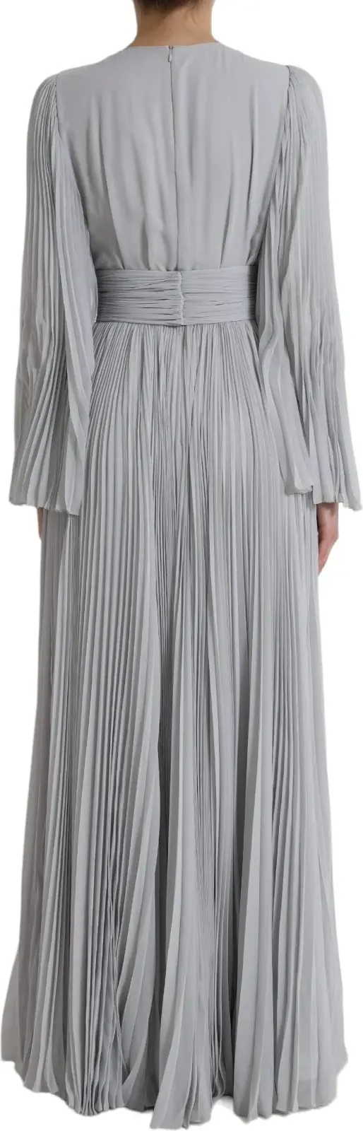 Dolce & Gabbana Light Grey Polyester Pleated Long Maxi Dress