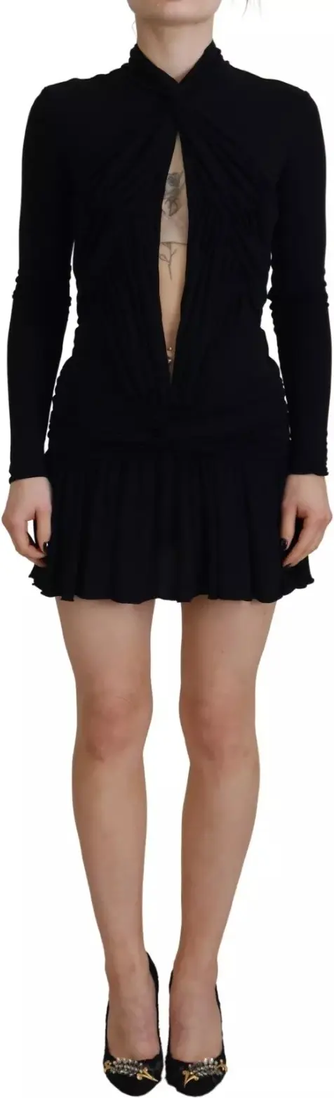 Black Viscose Long Sleeves Cut Out Mini Dress Dsquared2