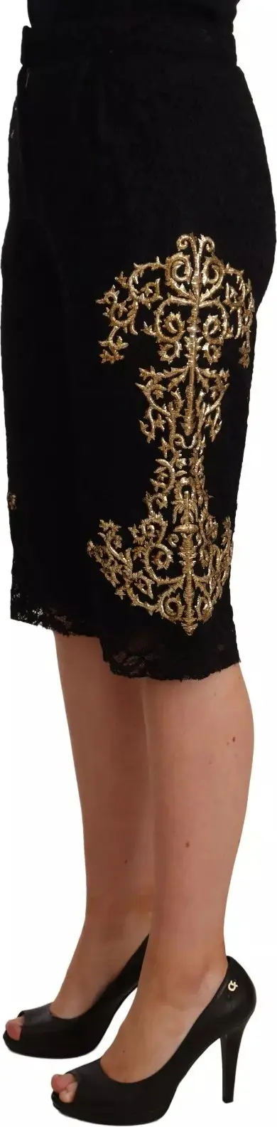 Dolce & Gabbana Qora Dantel Oltin Sharq Shorts