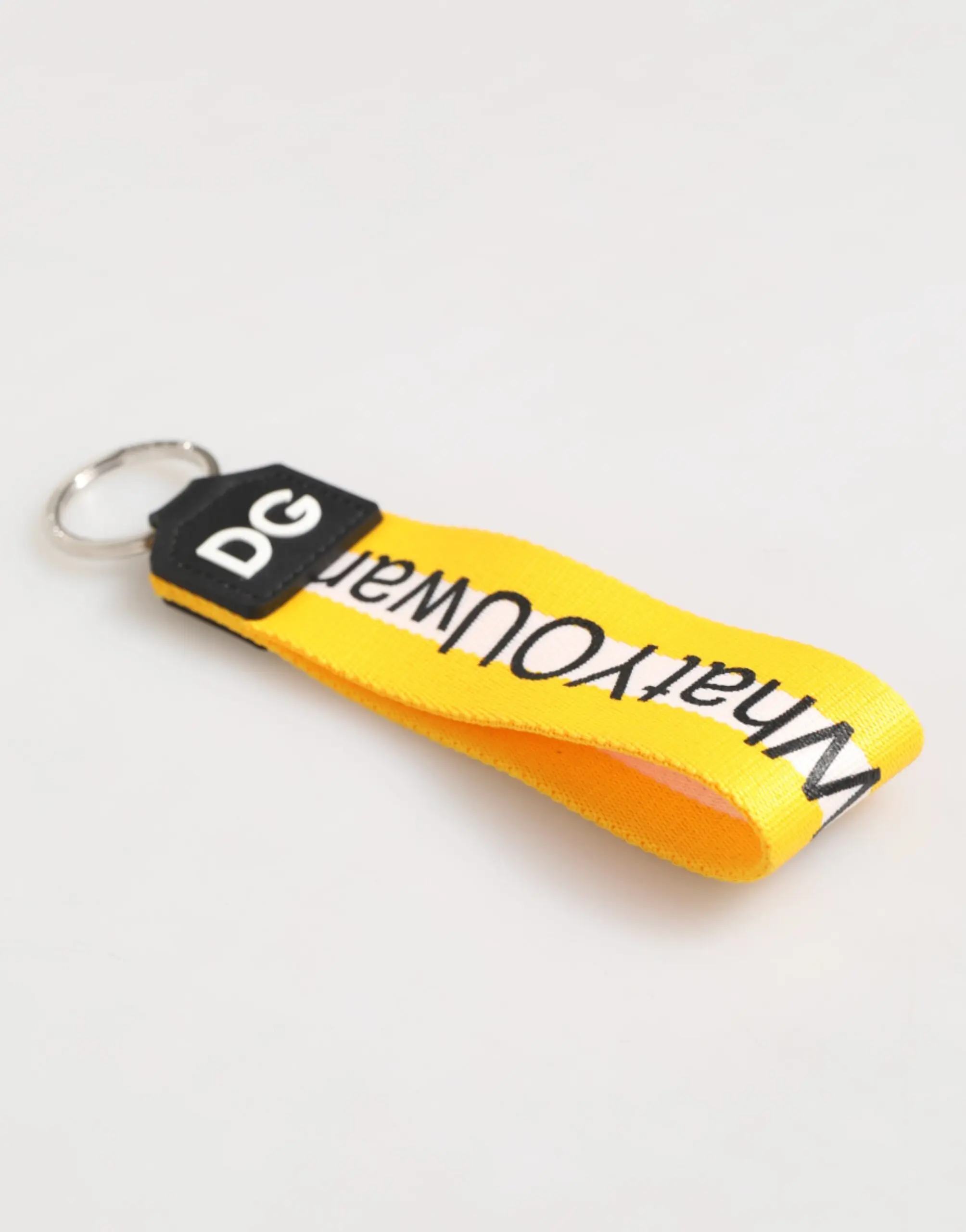 Keychain Holder Dolce & Gabbana Yellow Logo Polyester Silver Brass