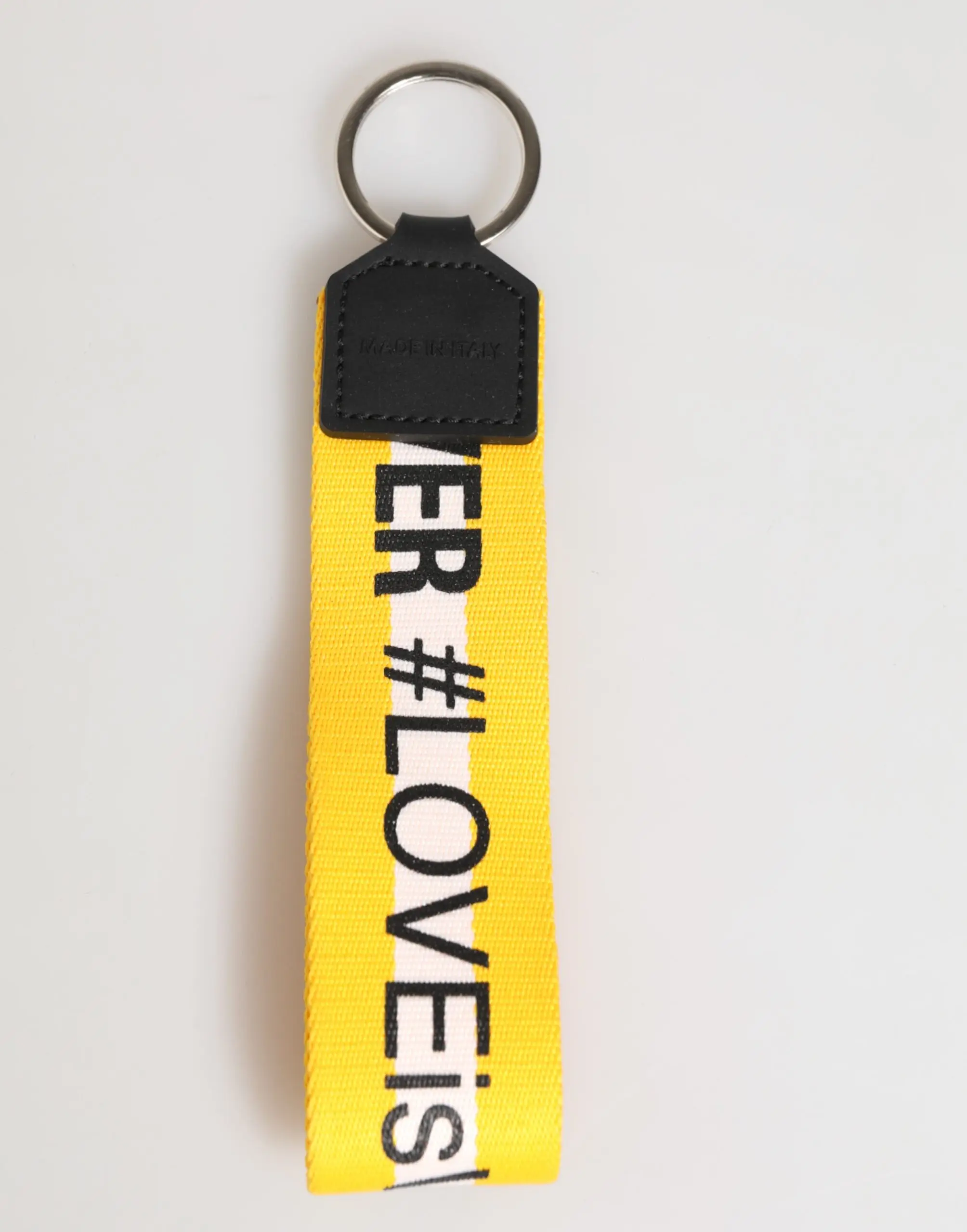 Keychain Holder Dolce & Gabbana Yellow Logo Polyester Silver Brass