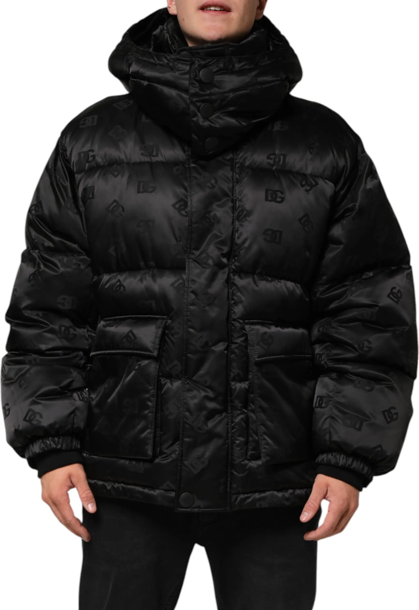 Куртка Dolce & Gabbana Black Monogram Logo Puffer Nylon Hooded Jacket