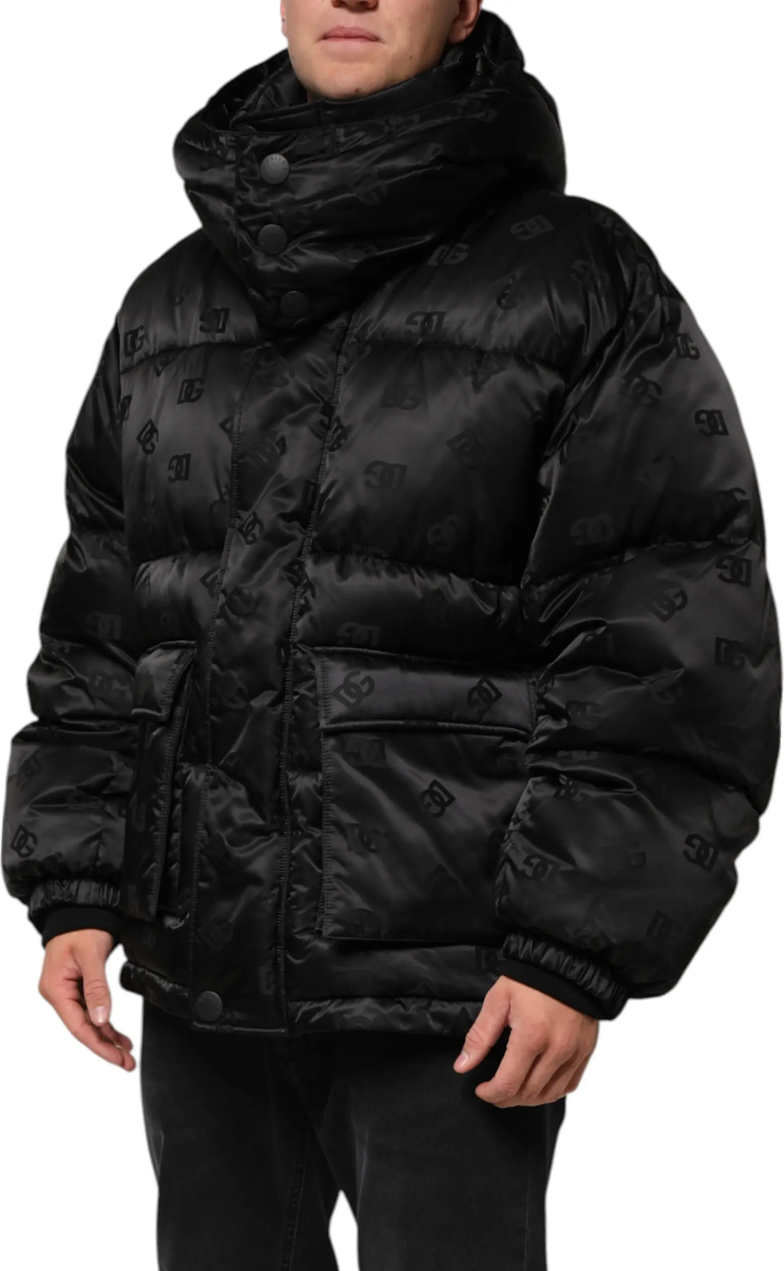 Куртка Dolce & Gabbana Black Monogram Logo Puffer Nylon Hooded Jacket