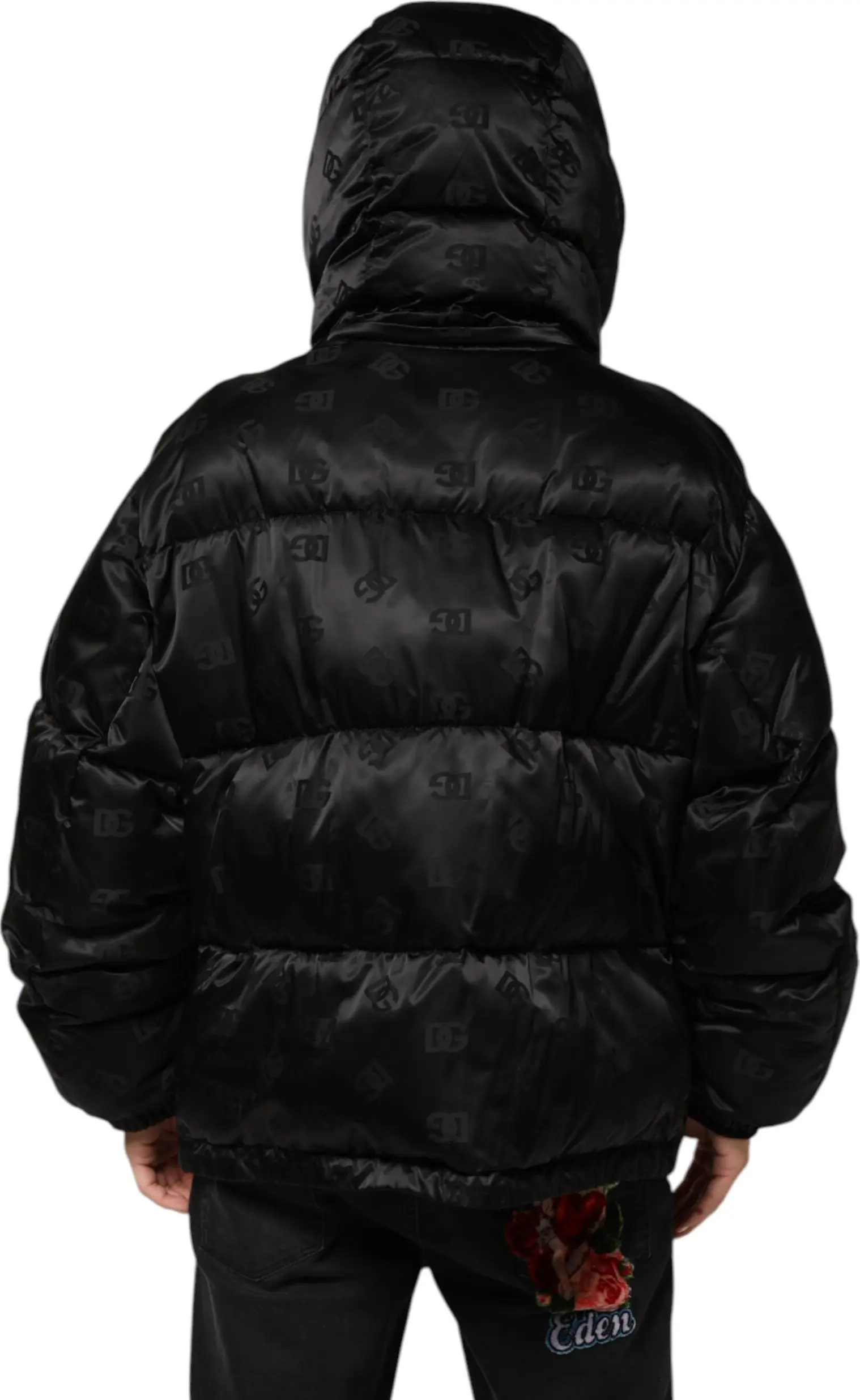 Куртка Dolce & Gabbana Black Monogram Logo Puffer Nylon Hooded Jacket
