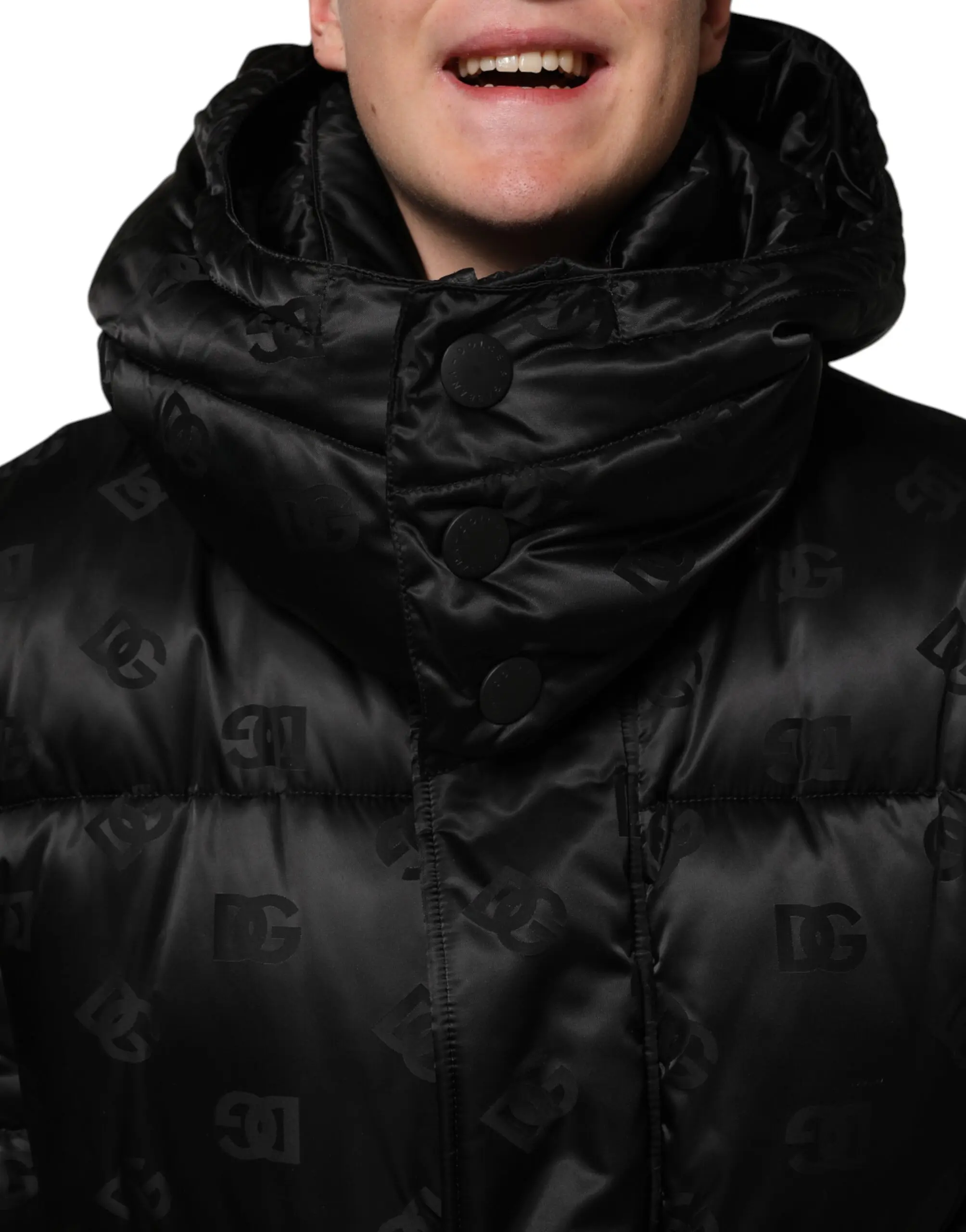 Куртка Dolce & Gabbana Black Monogram Logo Puffer Nylon Hooded Jacket