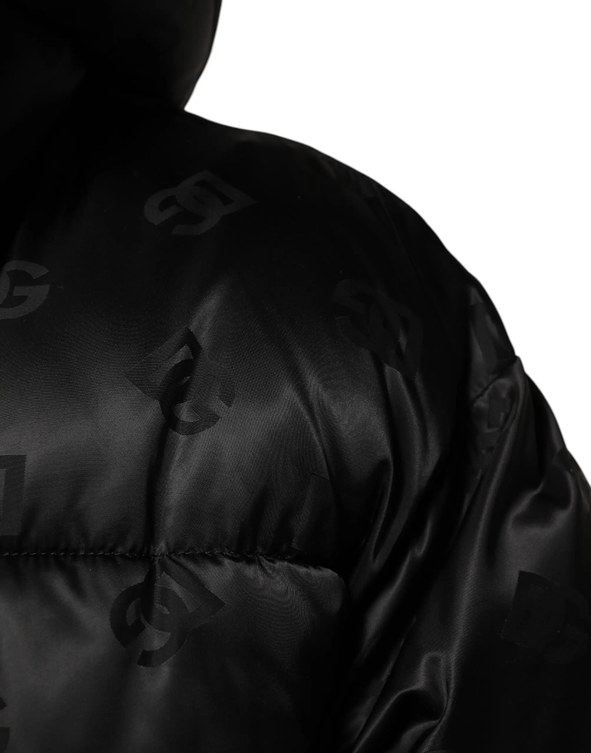 Куртка Dolce & Gabbana Black Monogram Logo Puffer Nylon Hooded Jacket