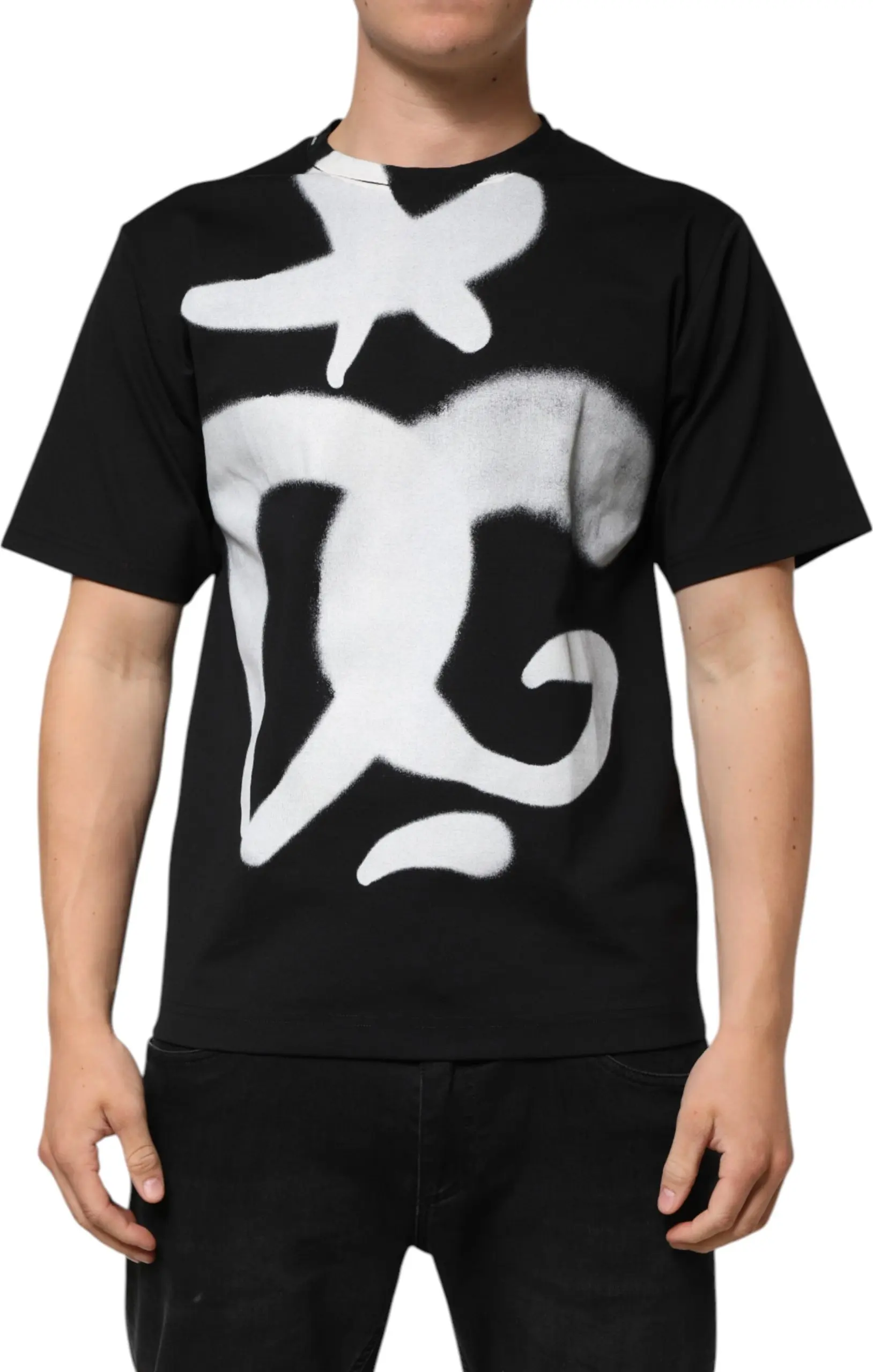 Short Sleeve T-shirt Dolce & Gabbana Black Cotton DG Logo Graffiti