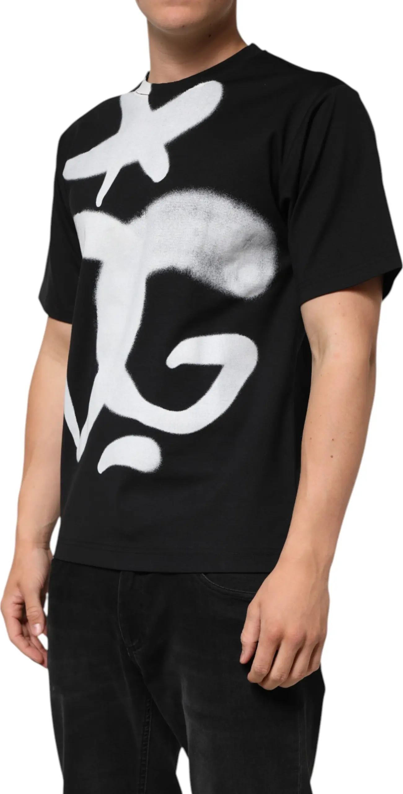 Qisqa Yengli futbolka Dolce & Gabbana Qora Paxta DG Logotipi Graffiti