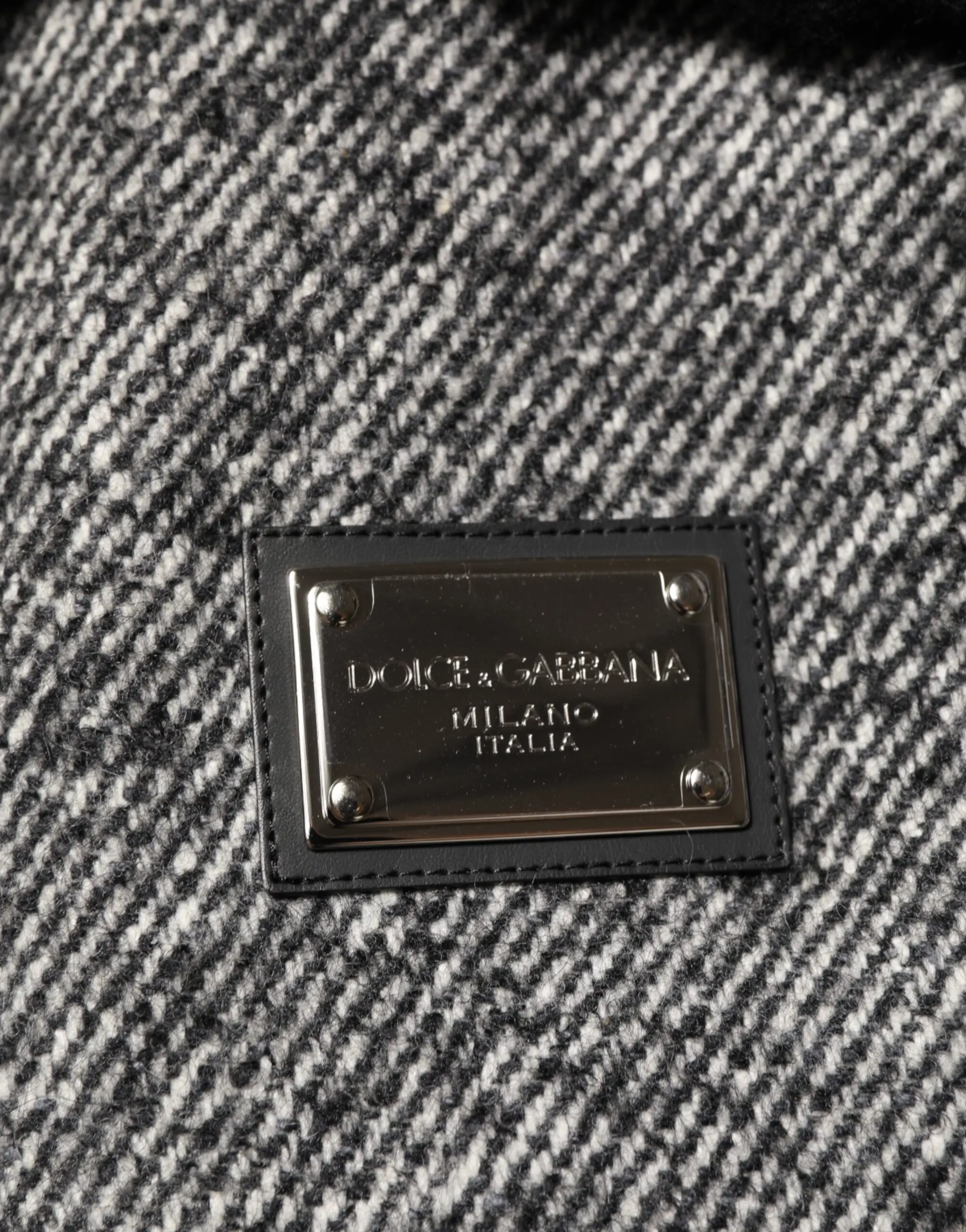 Gray Wool Herringbone Shearling Collar Bomber Jacket