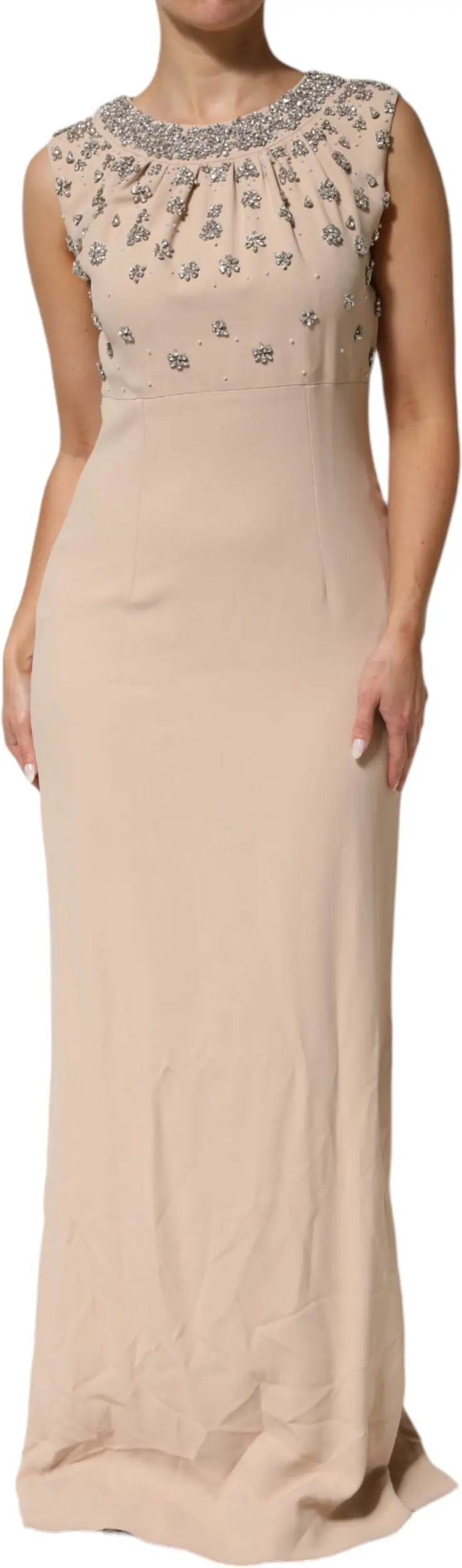 Evening Gown Dolce & Gabbana Nude Ecru Beaded Crystal Embellished Dress