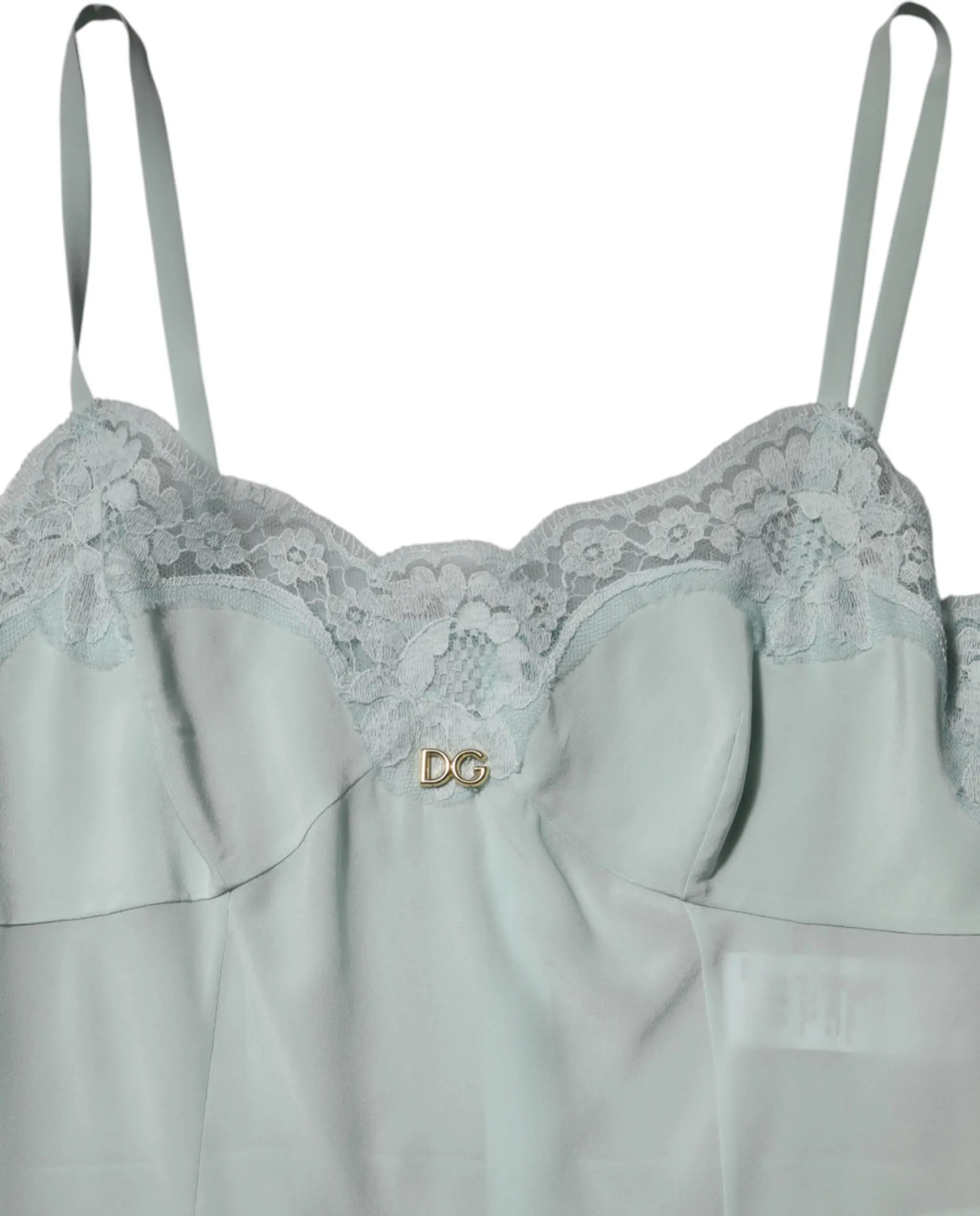 Dolce & Gabbana Голубое шелковое кружевное платье-комбинация миди облегающего силуэта