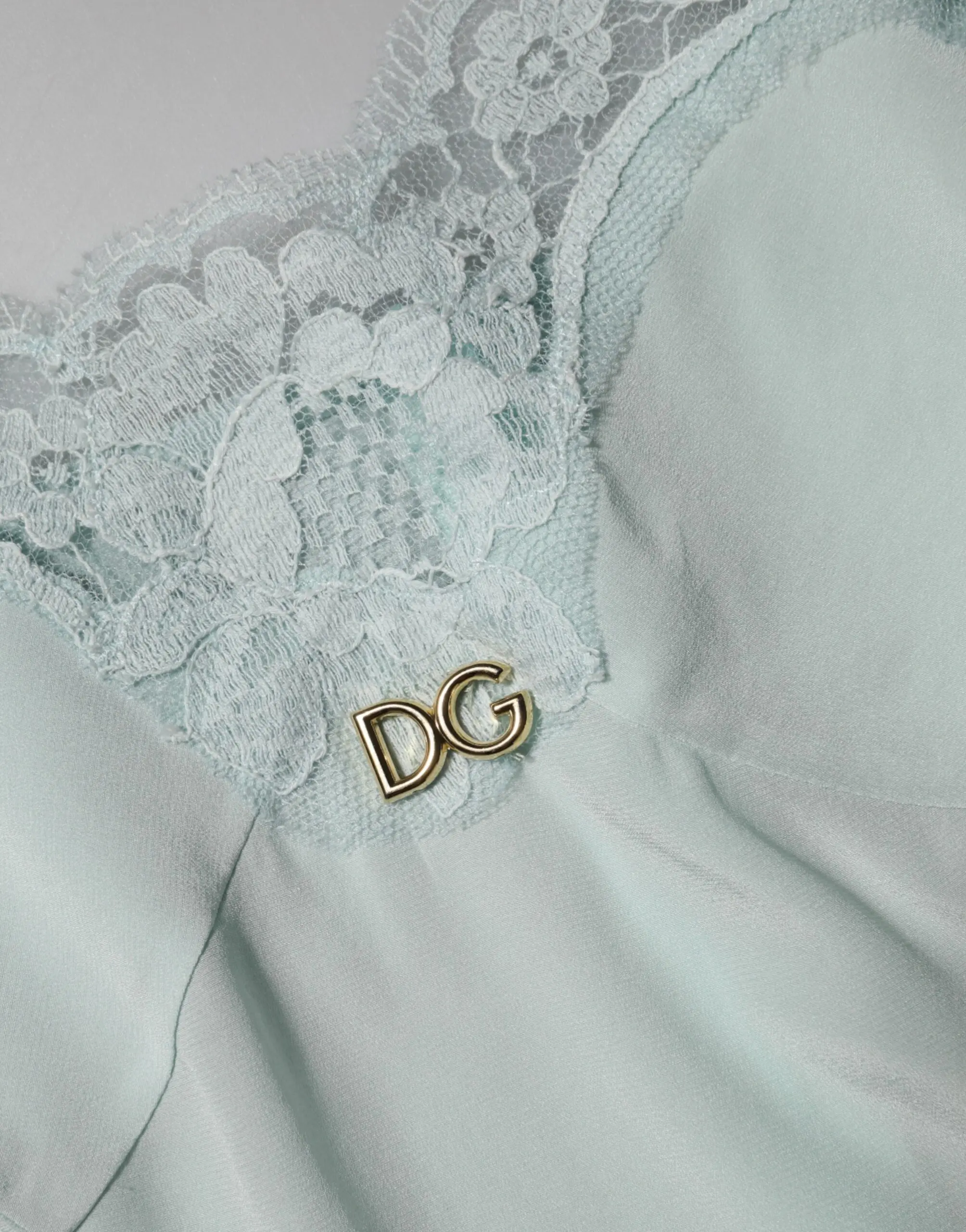 Dolce & Gabbana Голубое шелковое кружевное платье-комбинация миди облегающего силуэта