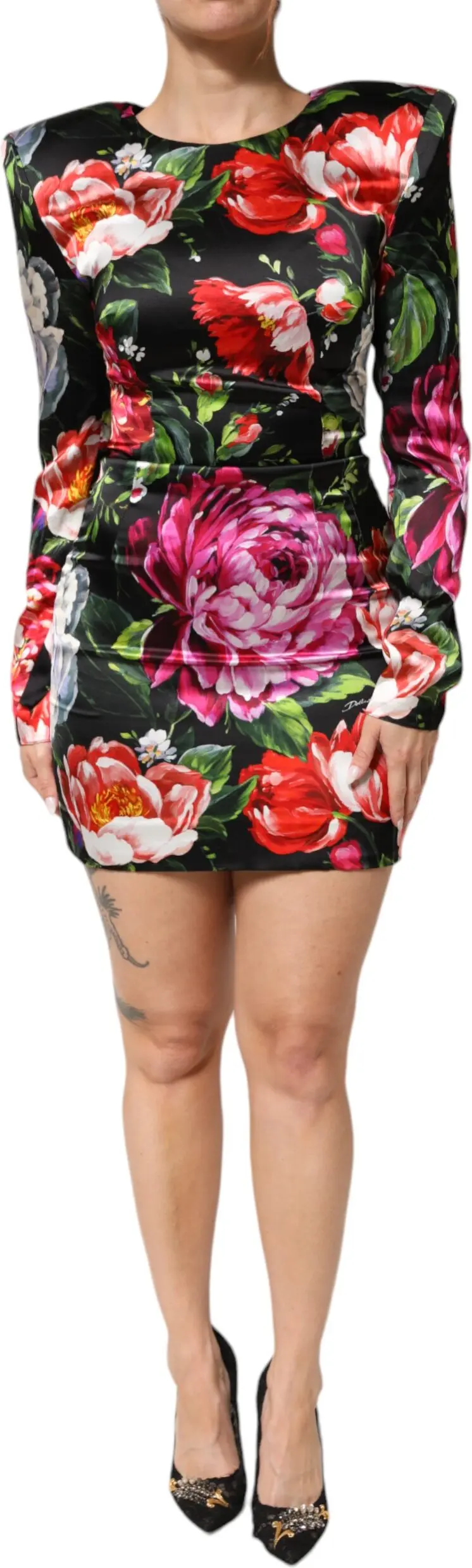 Черное платье-футляр с цветочным принтом Fiori Pittorici от Dolce & Gabbana