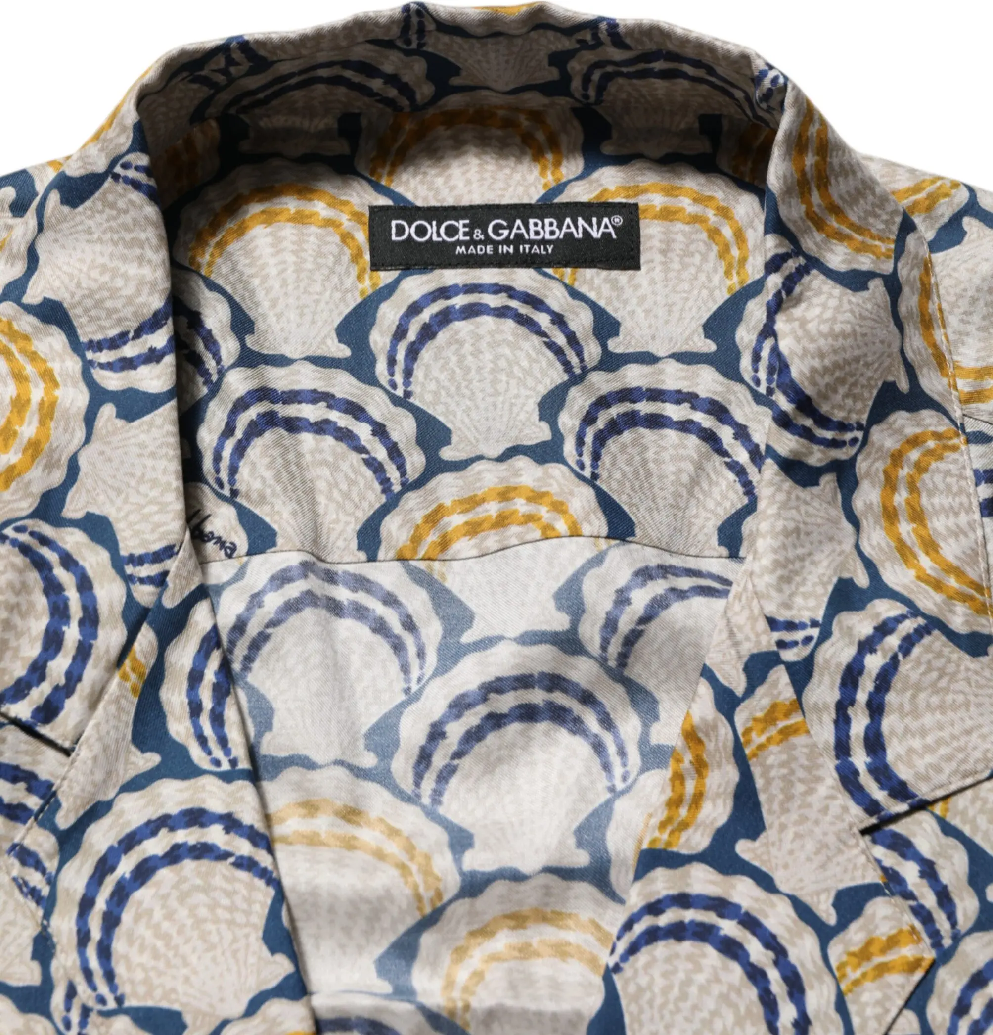 Рубашка Dolce & Gabbana с принтом "морская гребешка" из хлопка и шелка, кремовая